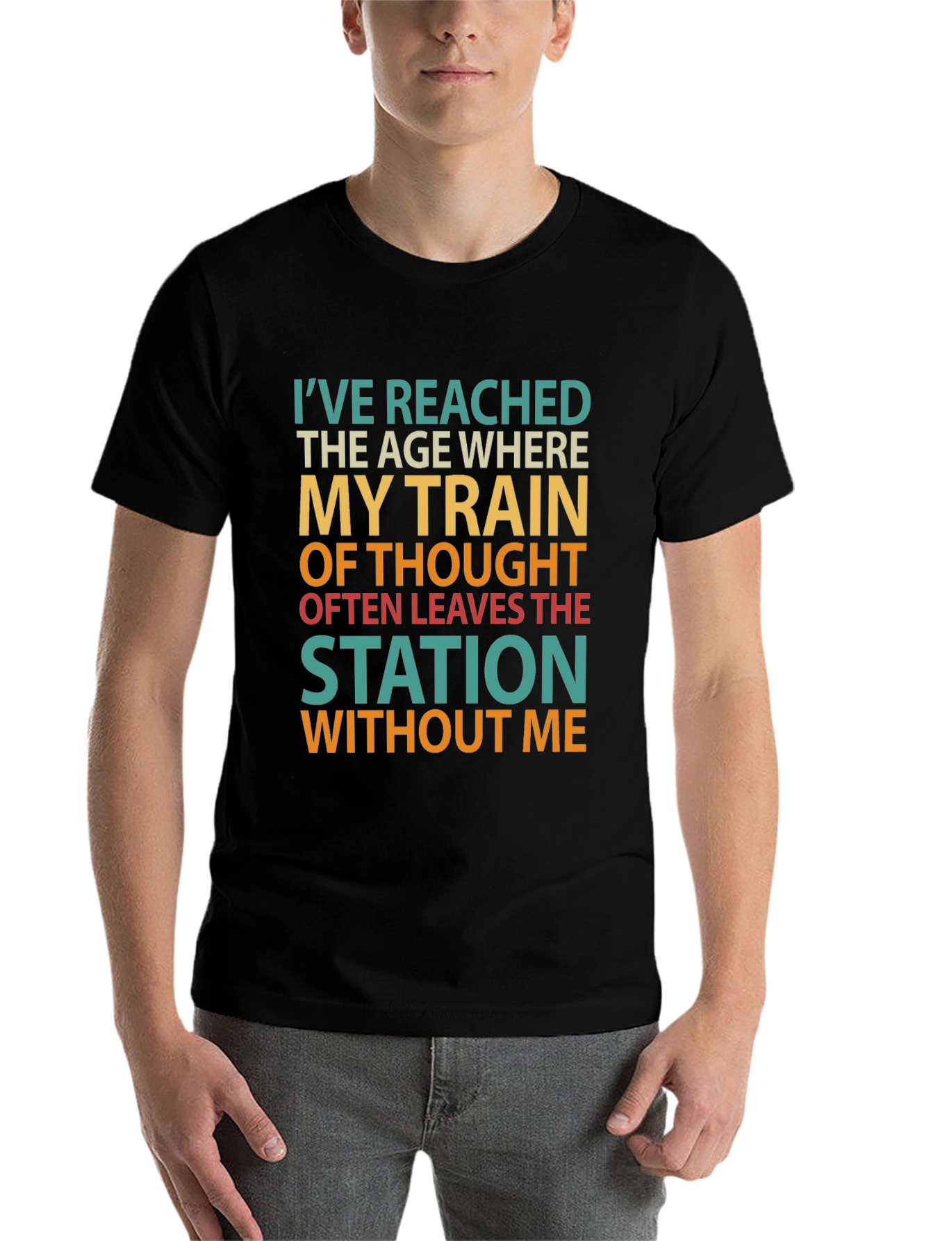 Black Funny Age Train of Thought Graphic T-Shirt view 7