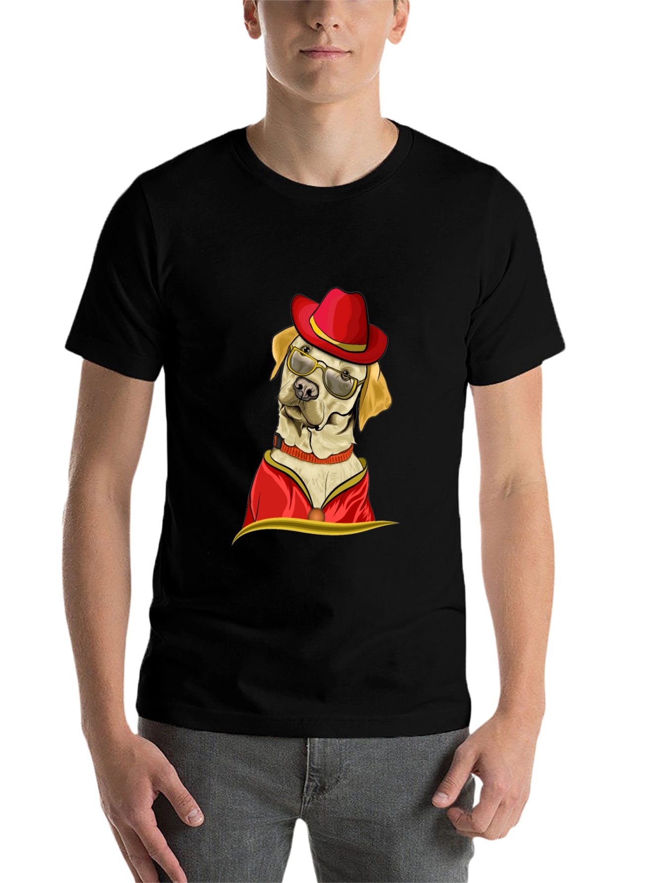 Black Dog with Hat and Glasses T-Shirt view 7