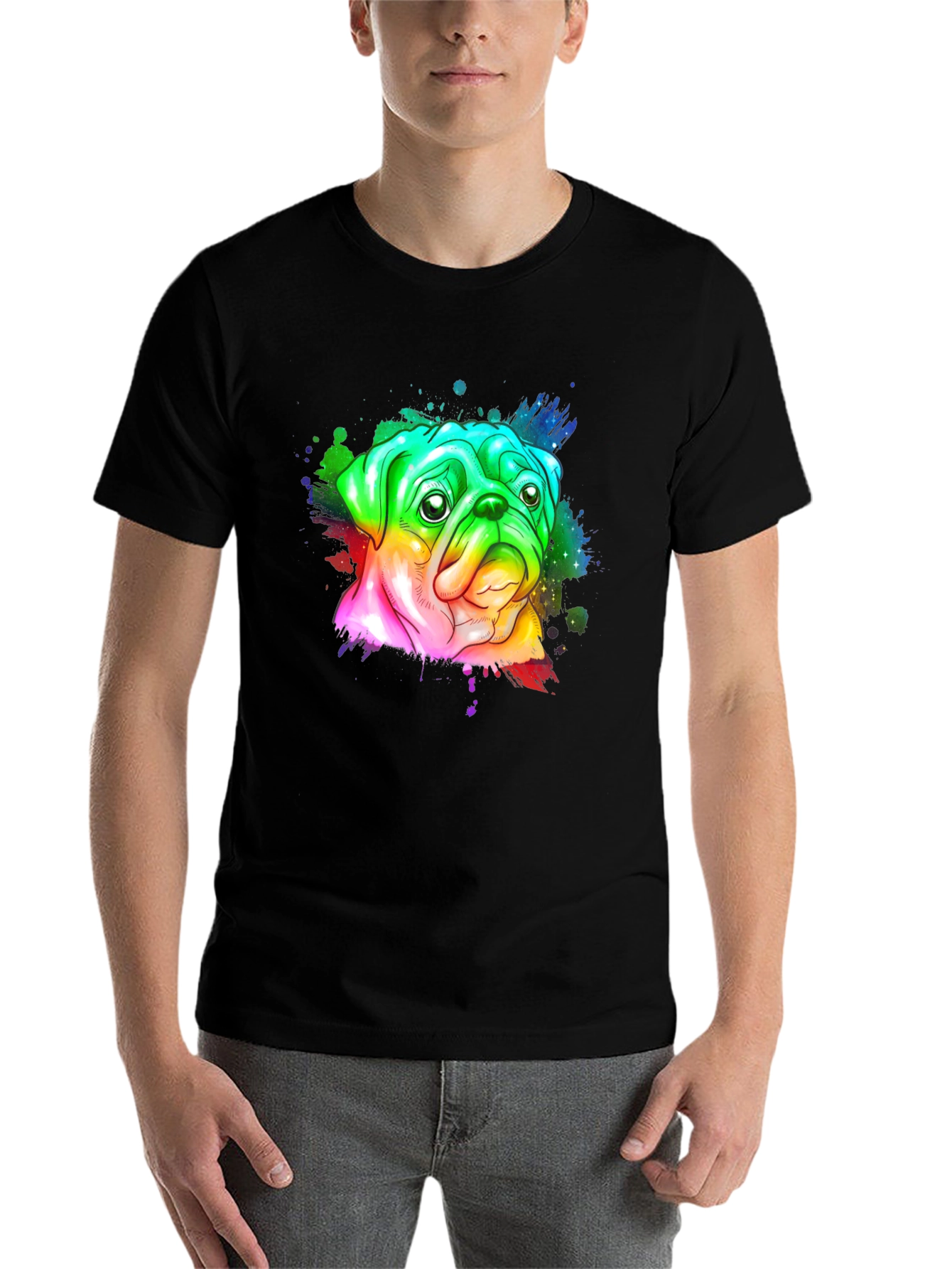 Black Rainbow Pug Graphic Tee - Men's Black T-Shirt view 7