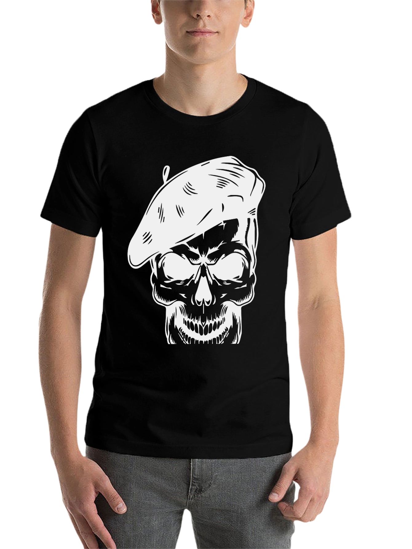 Black Skull Artist T-Shirt - Unique Graphic Tee view 7