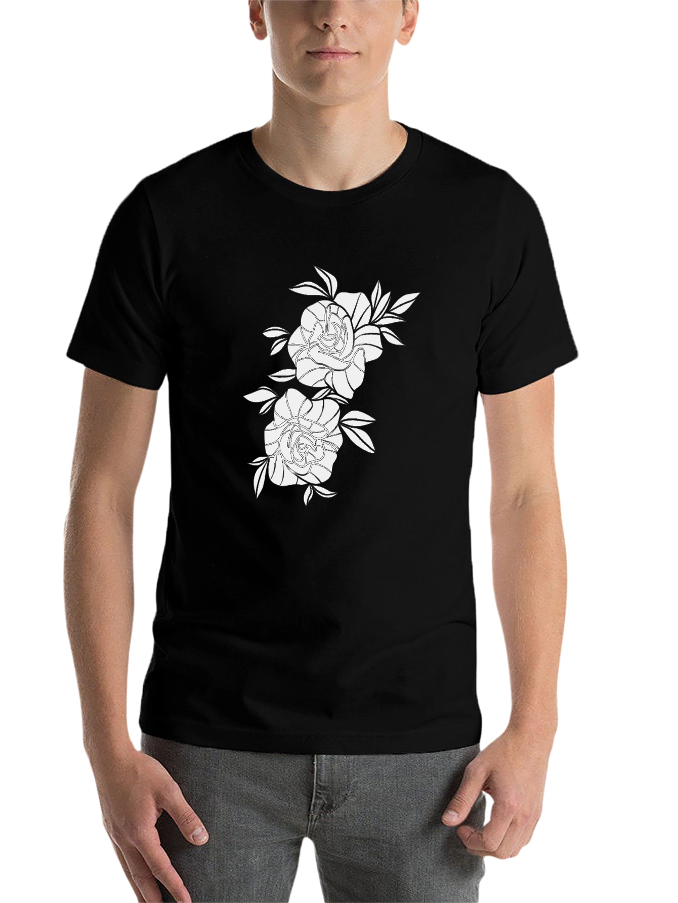 Black Black Graphic Tee with Floral Rose Design view 7