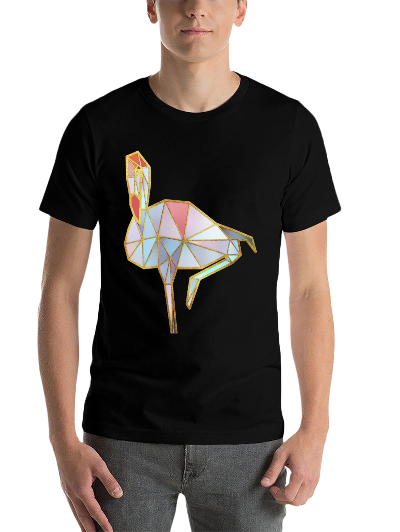 Black Geometric Flamingo Graphic Black T-Shirt view 7