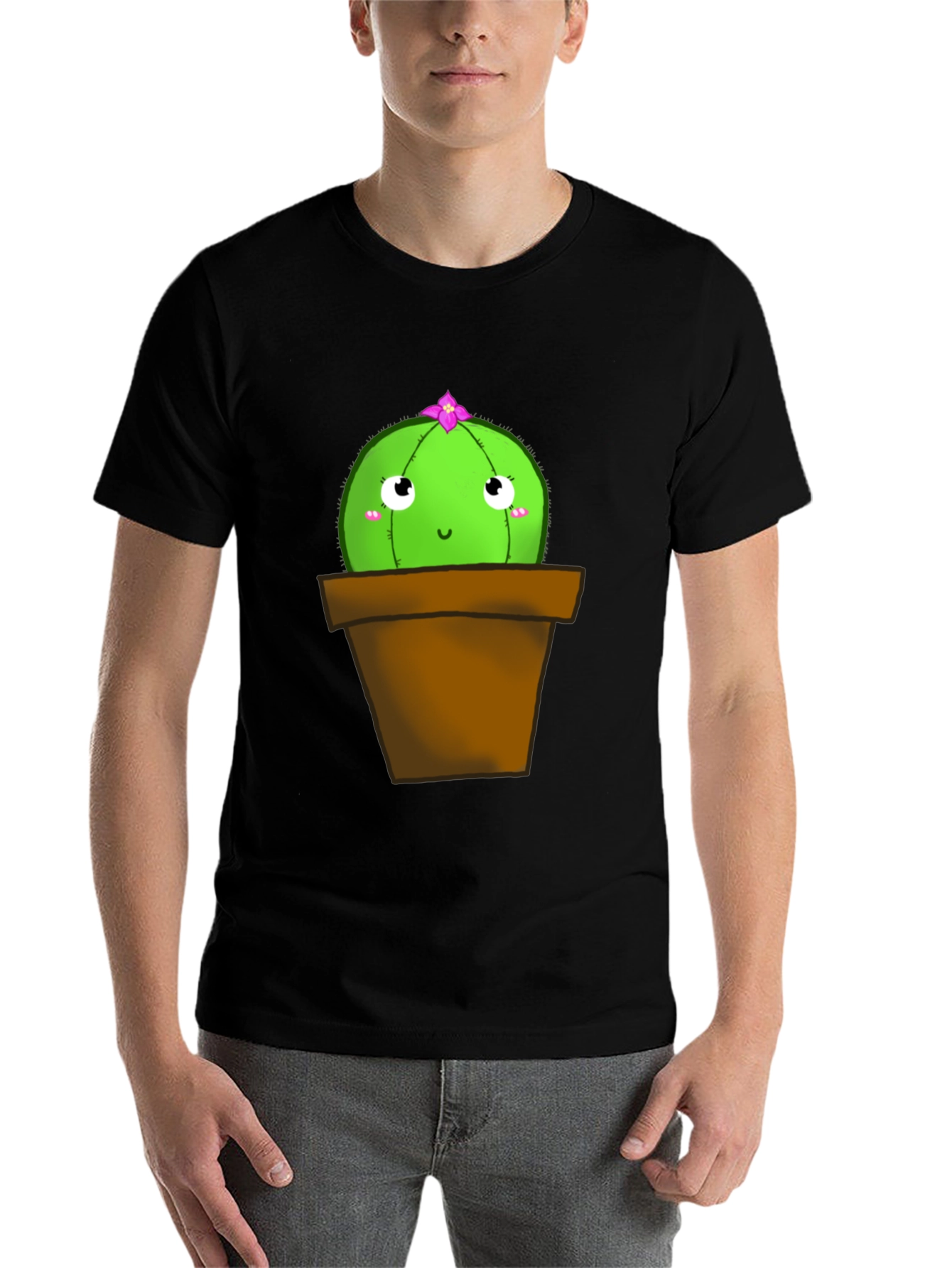 Black Cute Cactus T-Shirt - Potted Plant Graphic Tee view 7