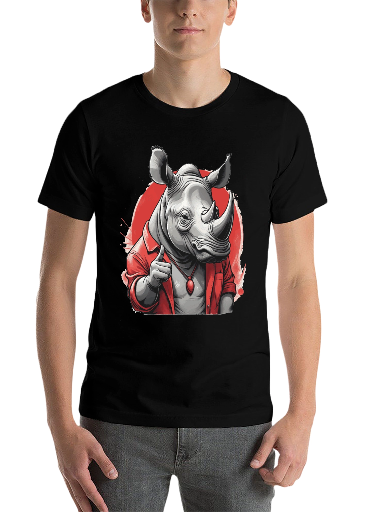 Black Cool Rhino in Shirt Graphic T-Shirt view 7