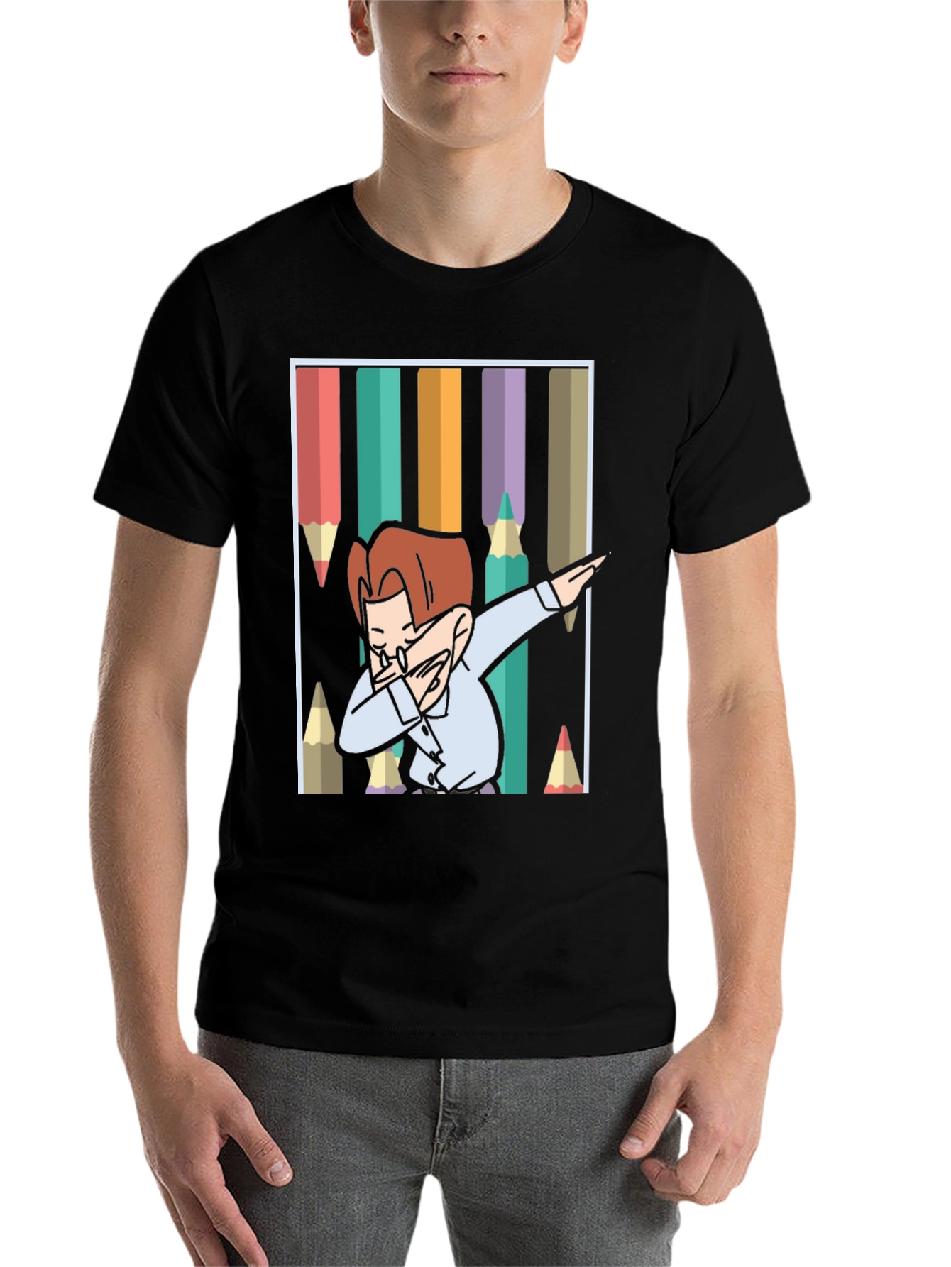 Black Dabbing Cartoon T-Shirt view 7