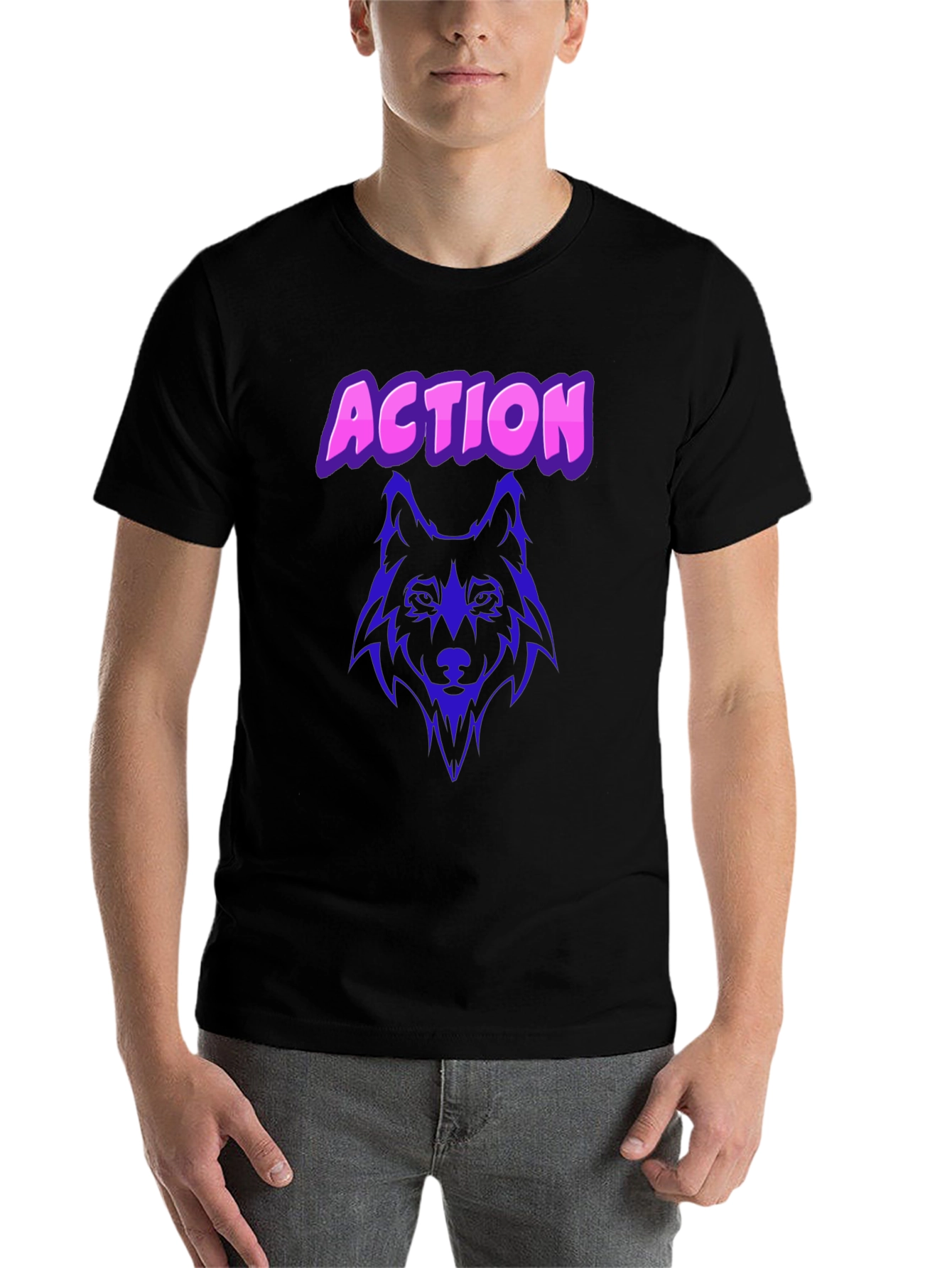 Black Action Wolf Graphic Tee - Black Cotton T-Shirt view 7