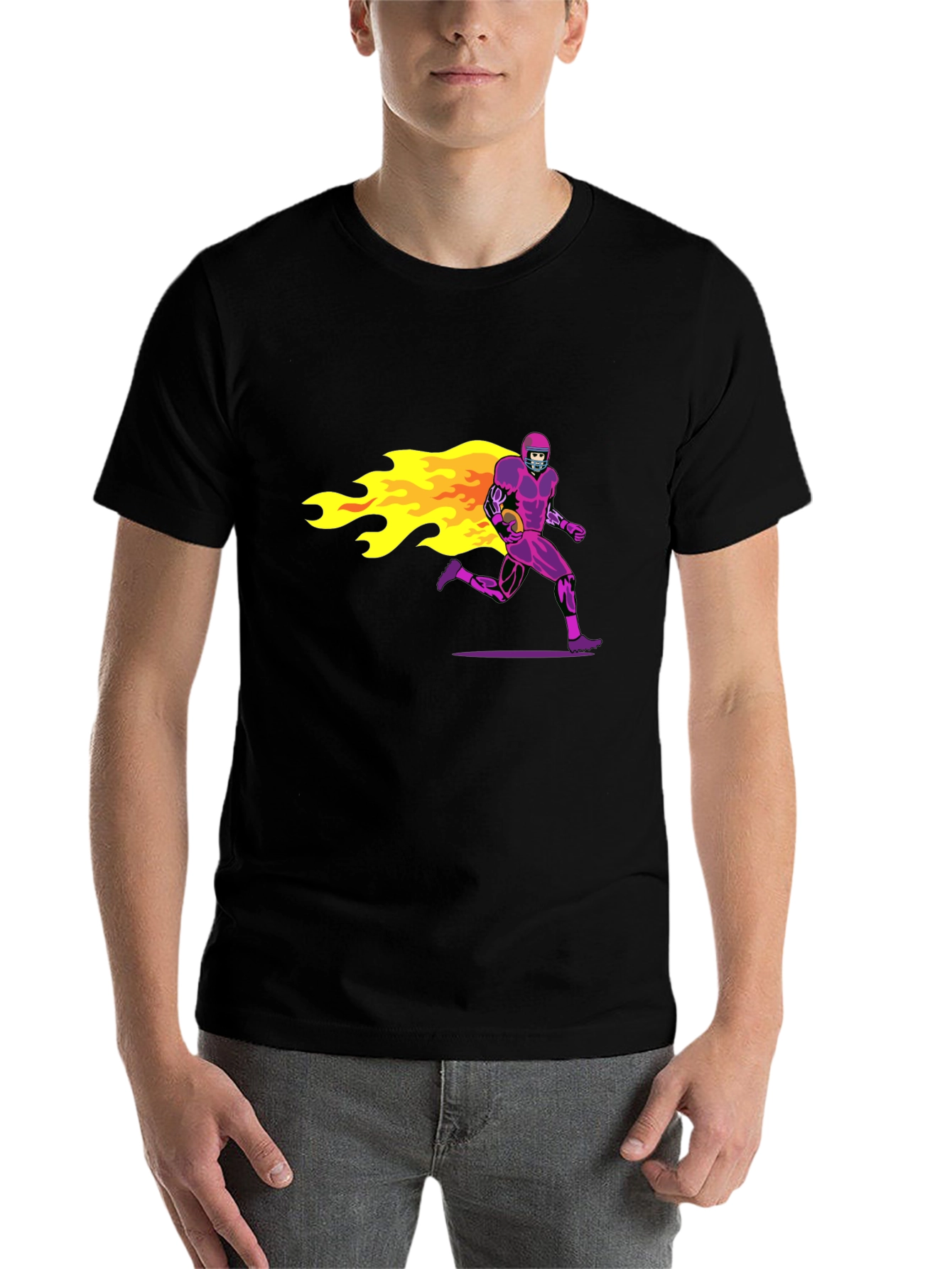 Black Flaming Football Skeleton Black T-Shirt view 7