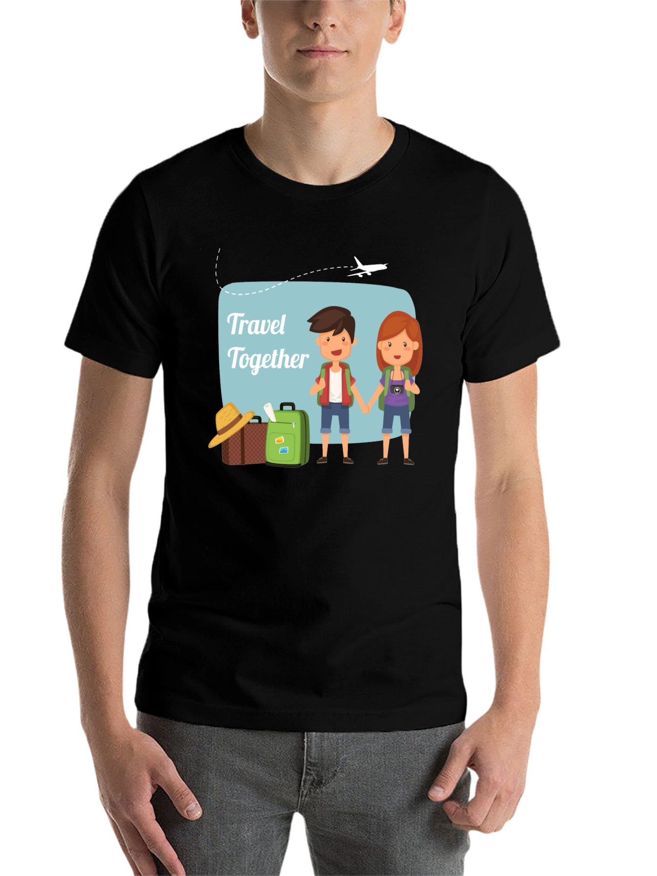 Black Travel Together T-Shirt, Vacation Tee view 7