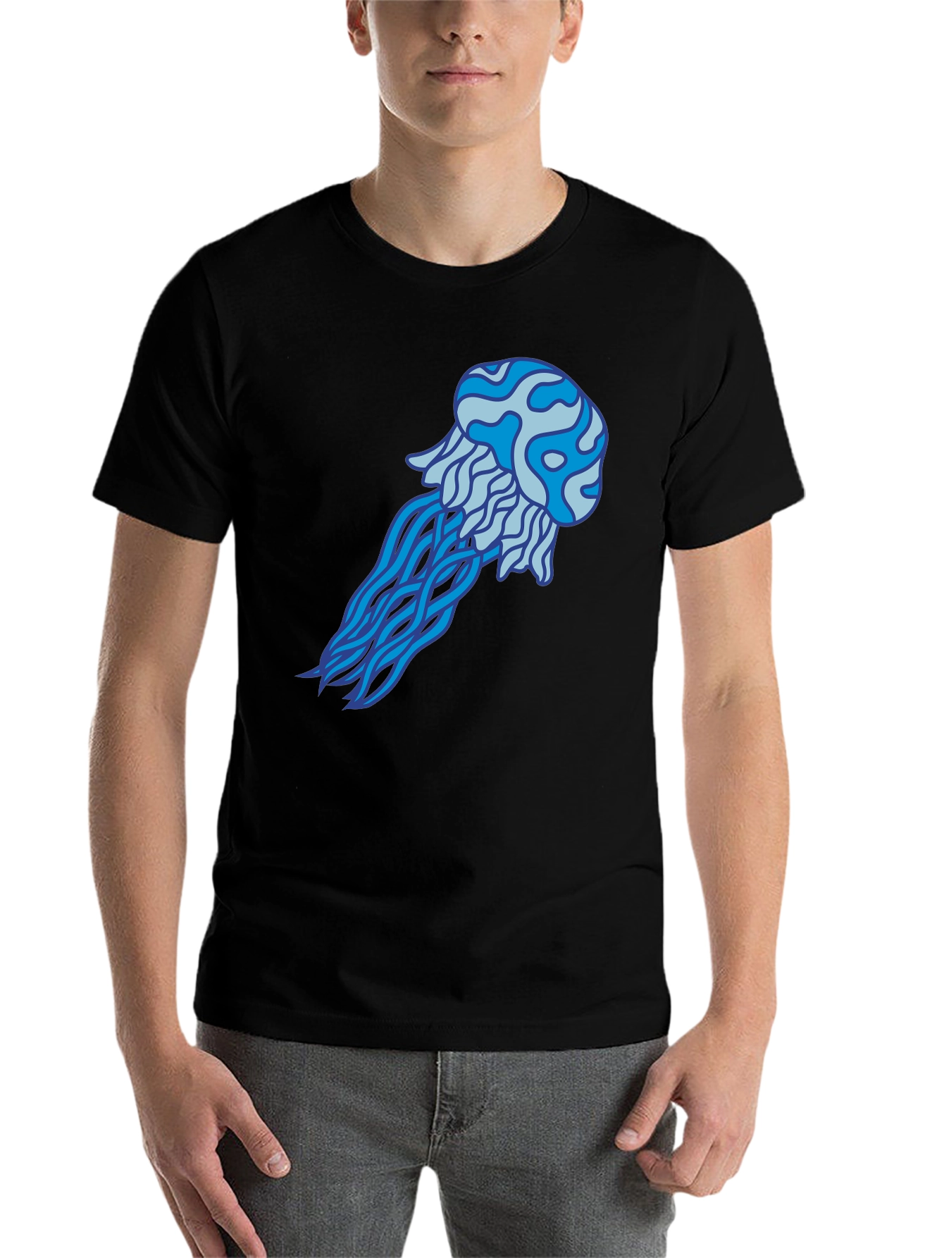 Black Jellyfish Graphic Tee - Black Cotton T-Shirt view 7