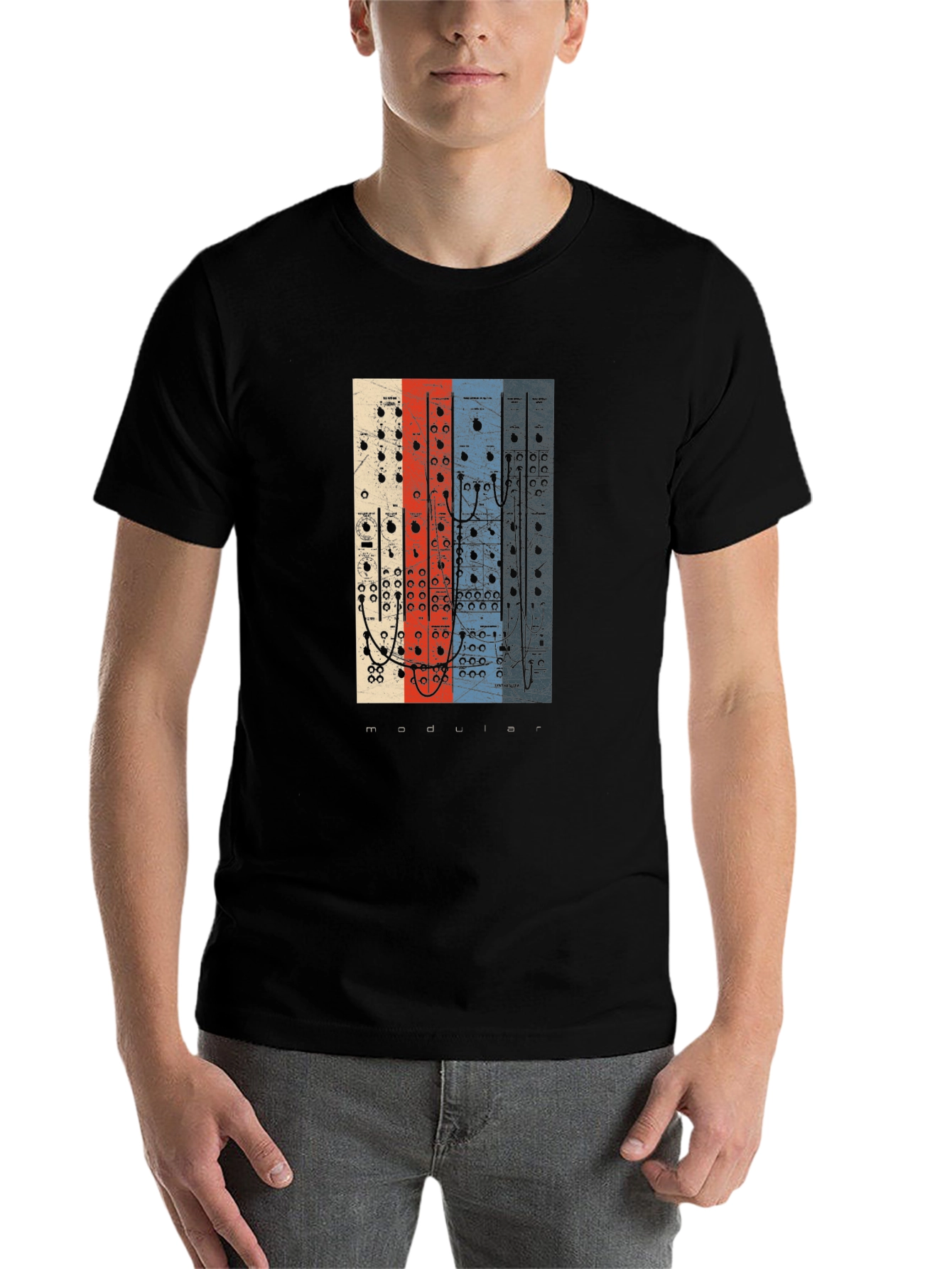 Black Modular Synth T-Shirt - Vintage Electronic Music Tee view 7