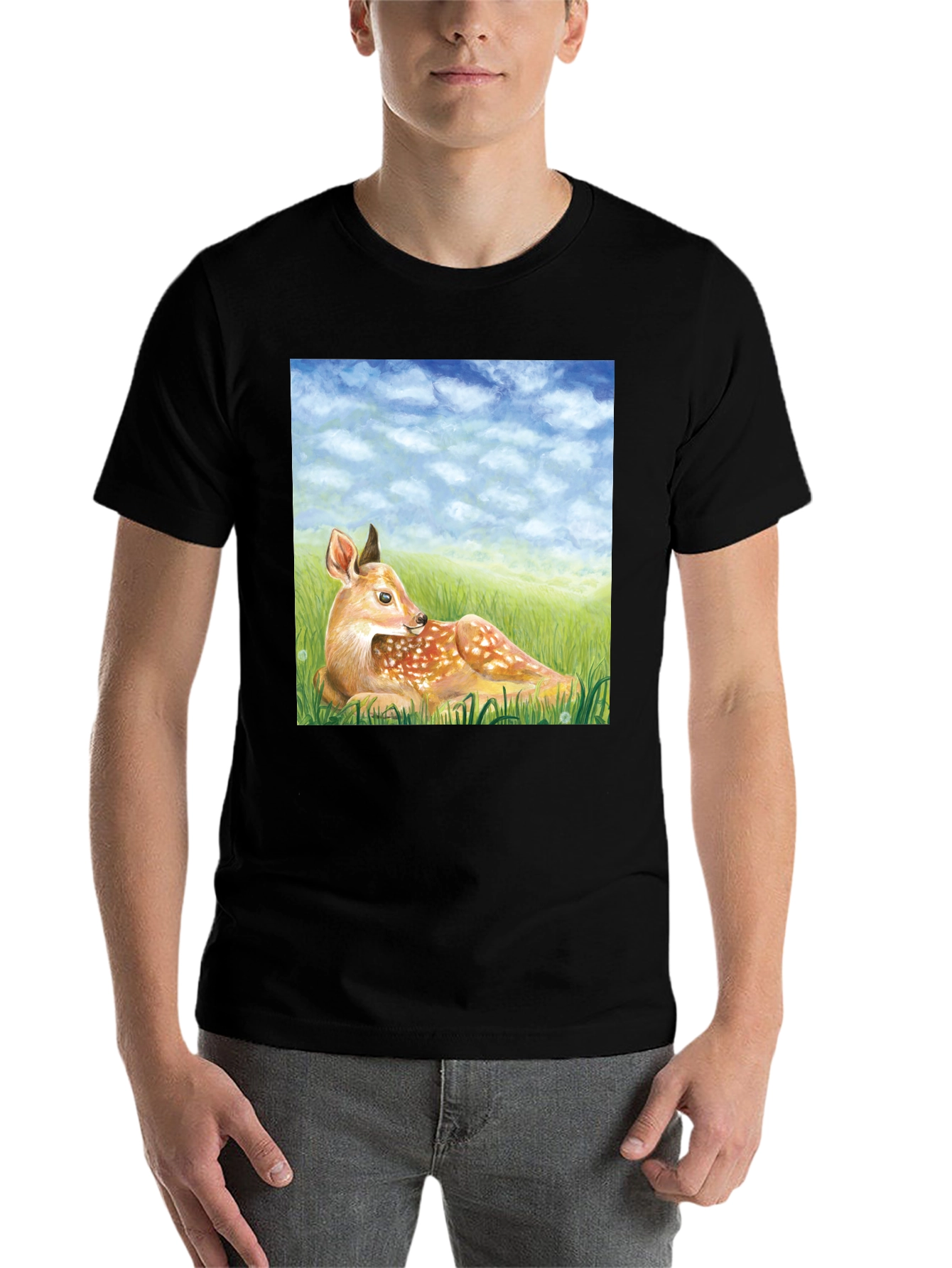 Black Deer Scene Graphic Tee - Nature Lover's T-Shirt view 7