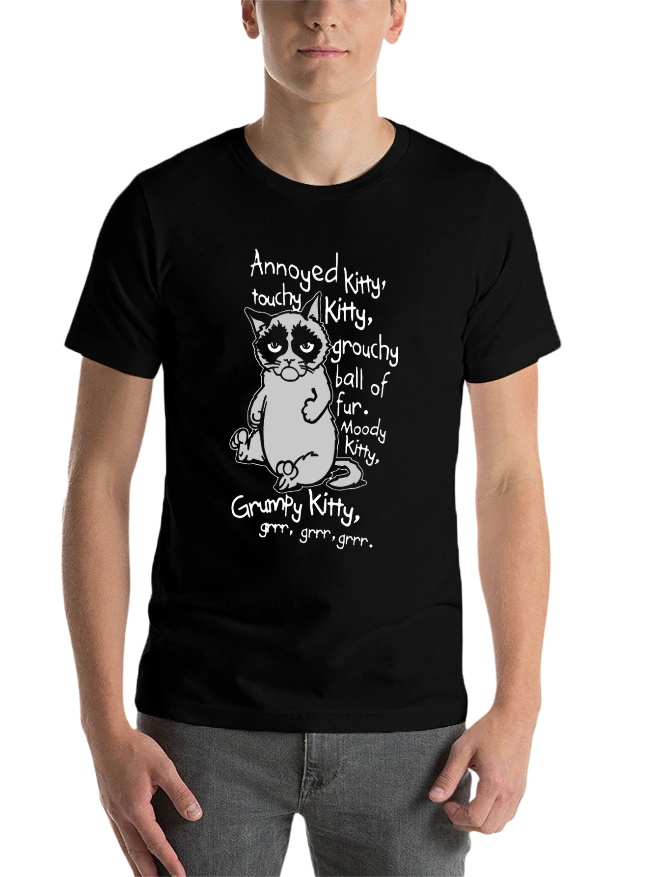 Black Grumpy Kitty Graphic T-Shirt - Annoyed, Moody, Grouchy Cat view 7