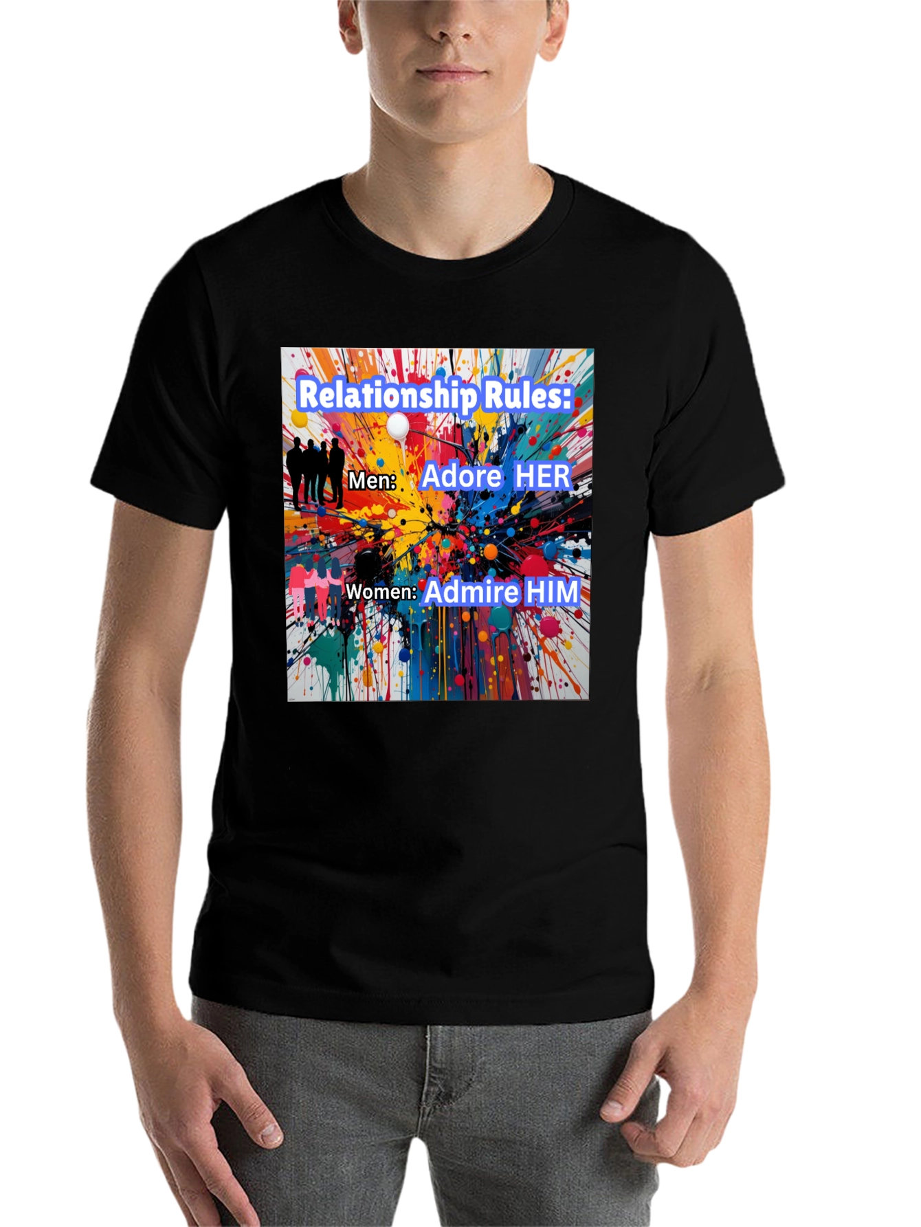 Black Relationship Rules T-Shirt - Adore Her, Admire Him view 7