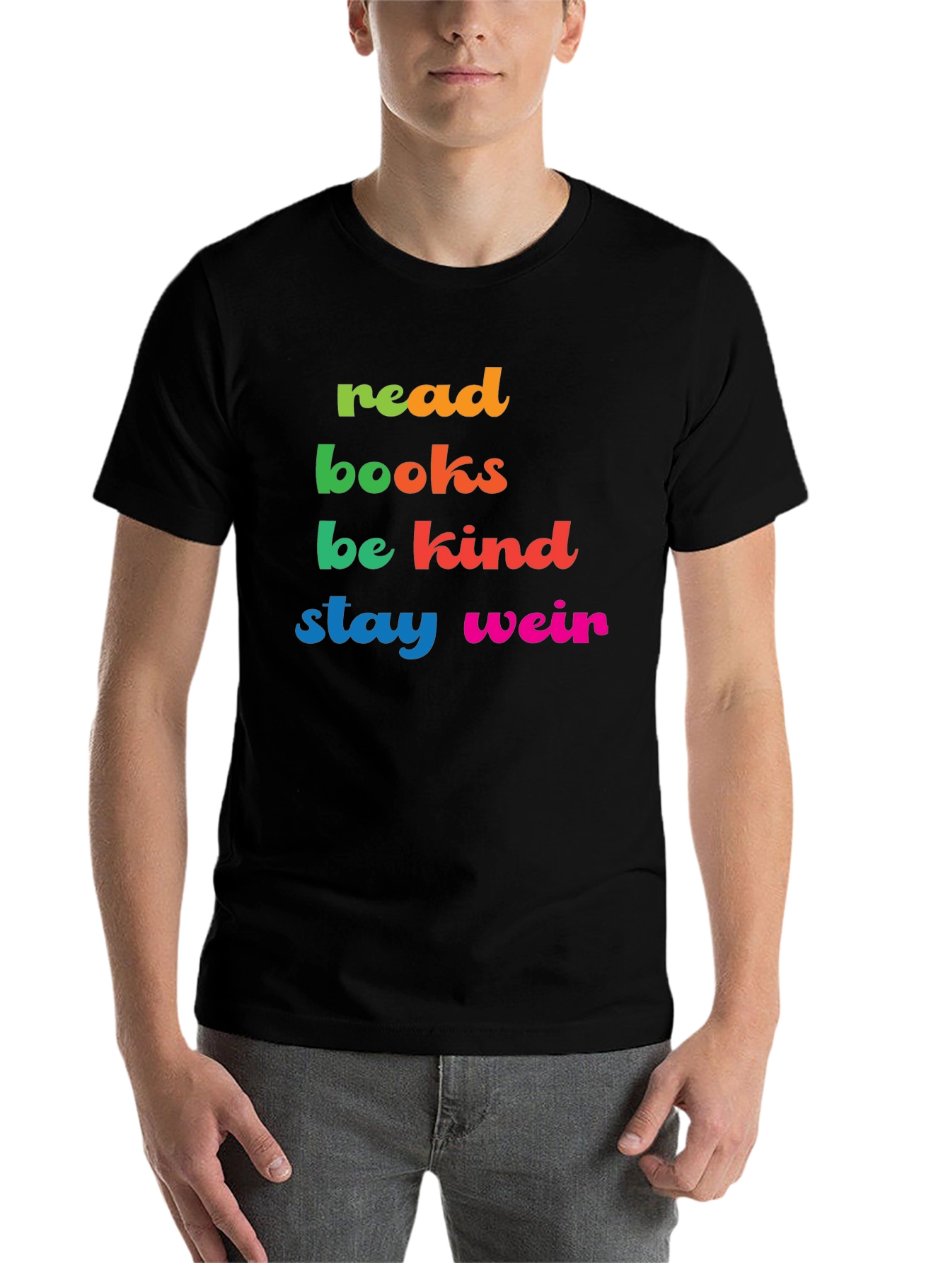 Black Read Books Be Kind Stay Weird Graphic Tee view 7