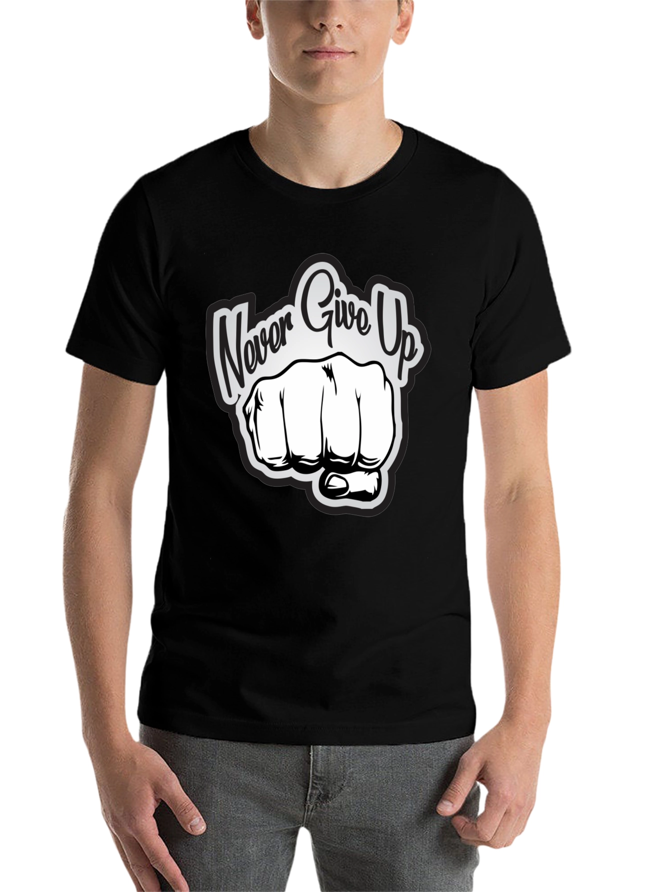 Black Never Give Up Graphic Print T-Shirt view 7