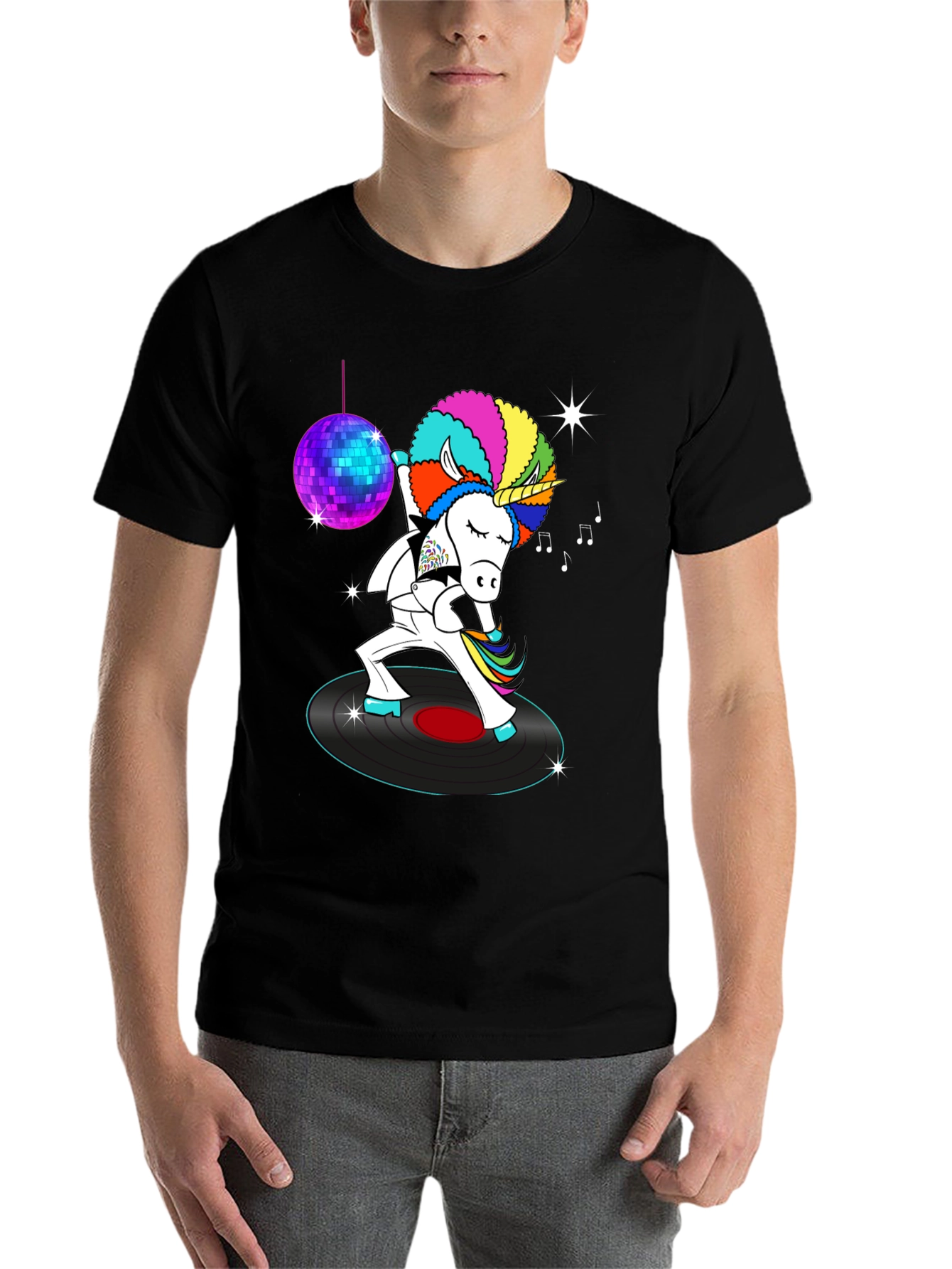 Black Disco Unicorn Graphic T-Shirt - Funky Dance Tee view 7