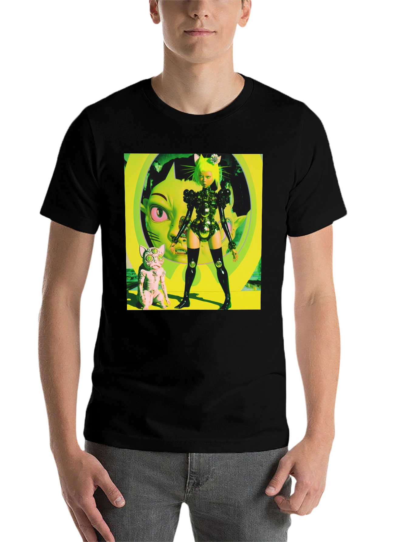 Black Cyberpunk Cat Girl T-Shirt - Bold Graphic Tee view 7