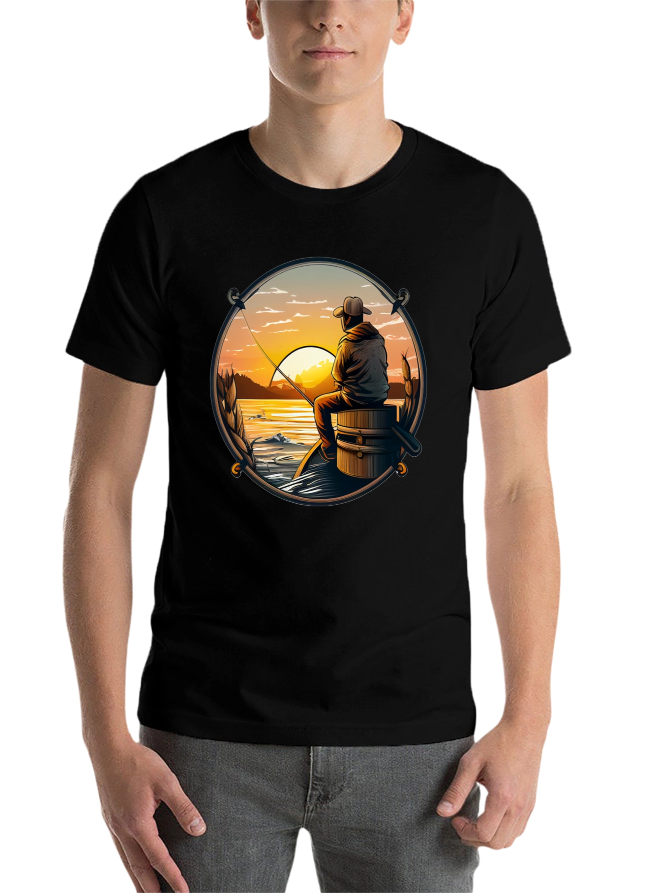 Black Fishing Sunset T-Shirt view 7