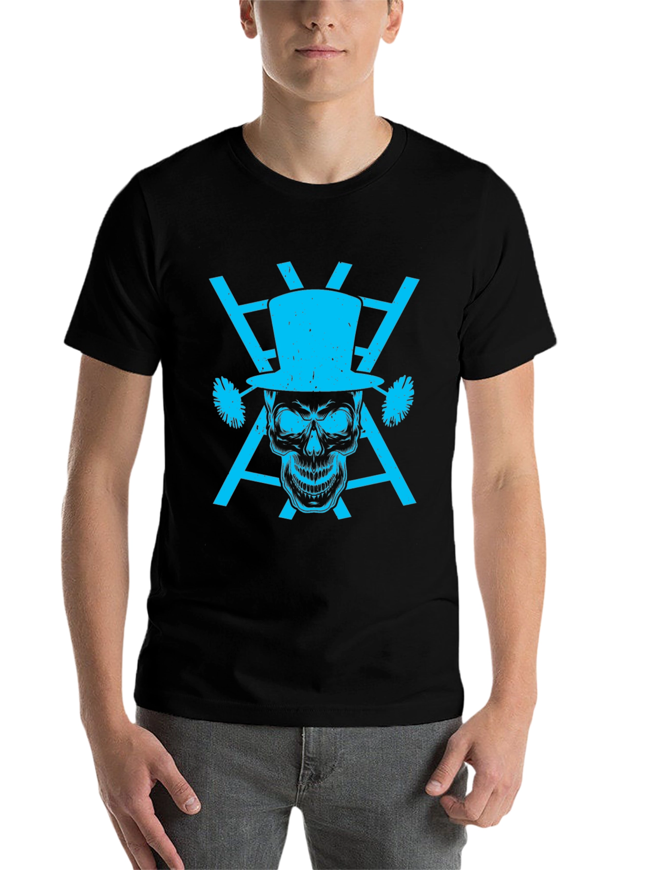 Black Skull Top Hat Graphic Tee - Men's Black T-Shirt view 7