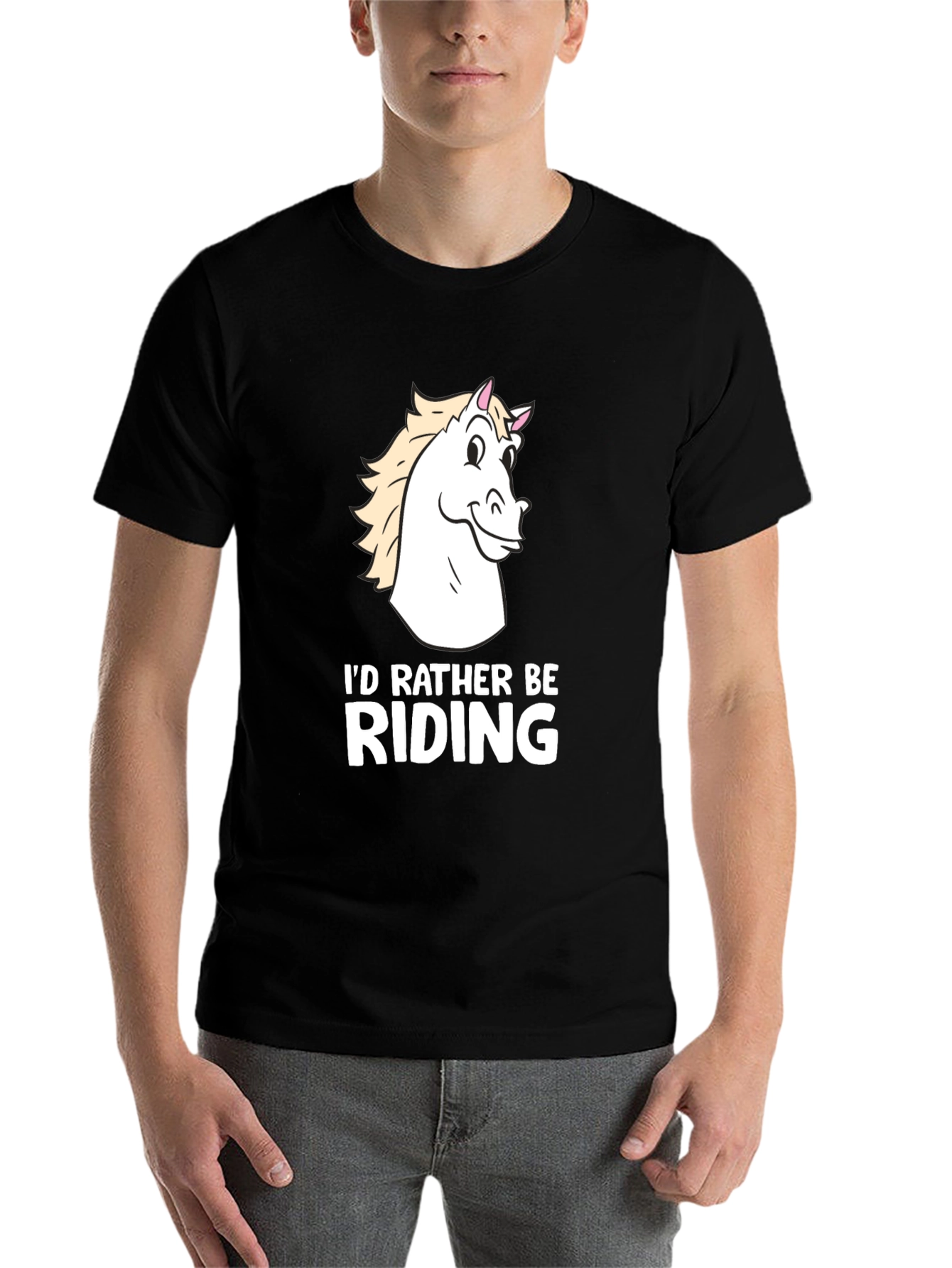 Black I'd Rather Be Riding Horse T-Shirt - Black Cotton Tee view 7