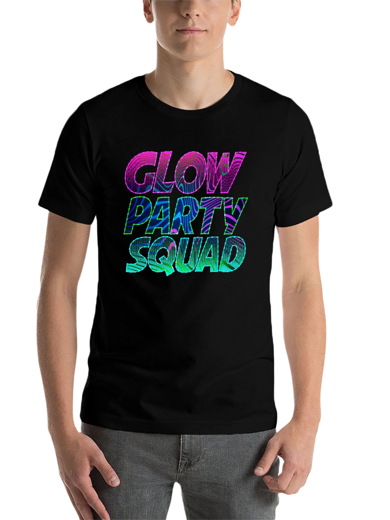 Black Glow Party Squad T-Shirt - Vibrant Neon Design view 7