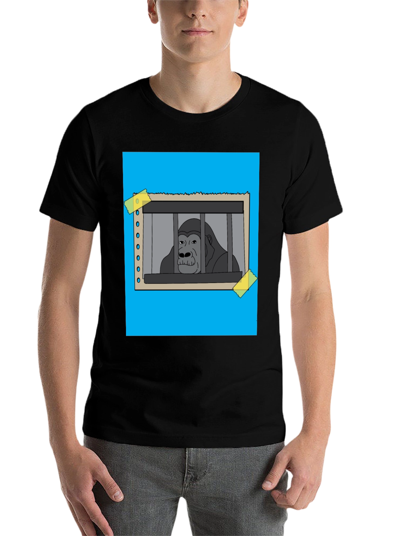 Black Gorilla Behind Bars Graphic T-Shirt view 7