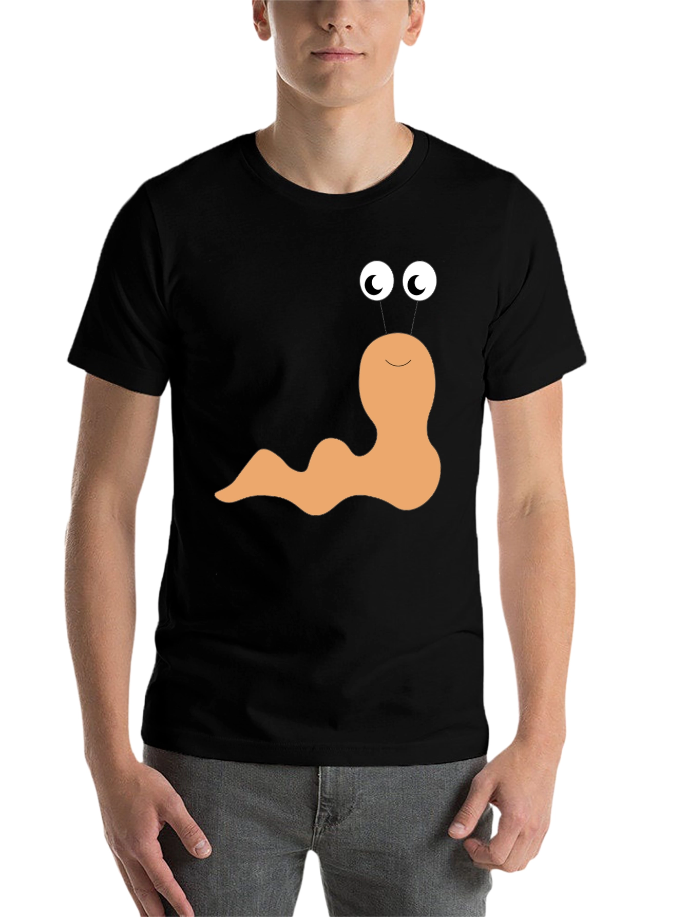 Black Funny Worm Graphic Tee - Black Cotton T-Shirt view 7
