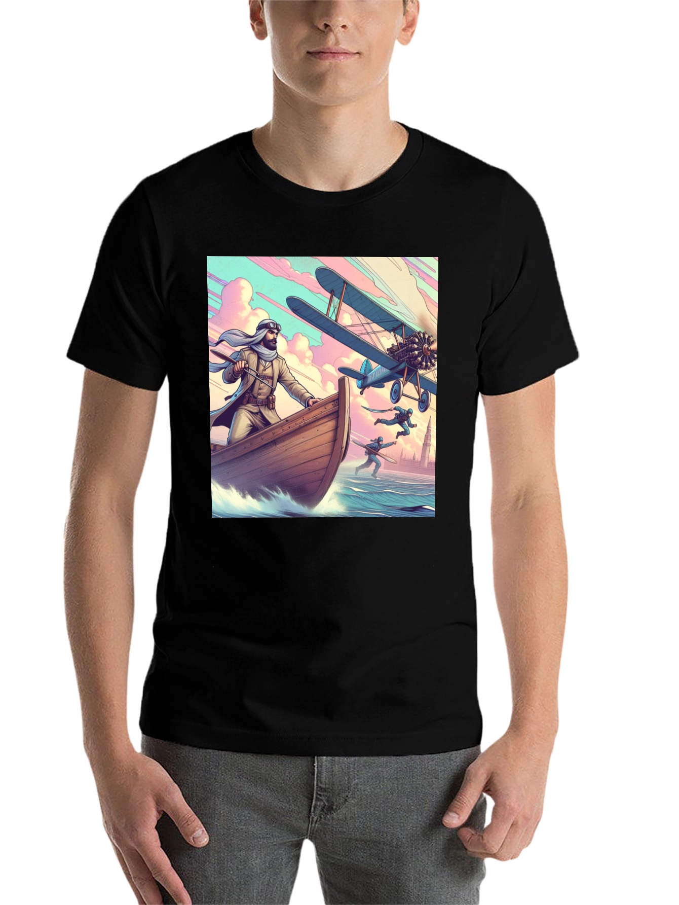 Black Adventure Print T-Shirt - Unique Graphic Tee view 7