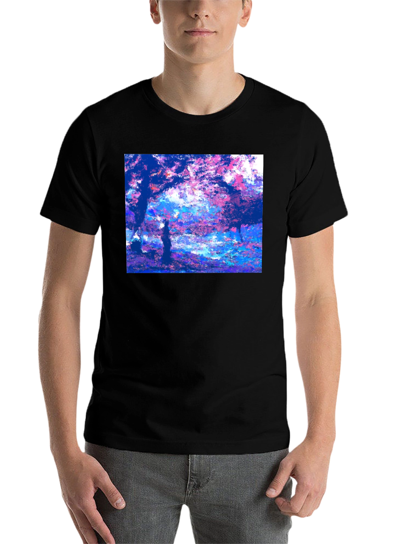 Black Impressionist Trees Black T-Shirt view 7