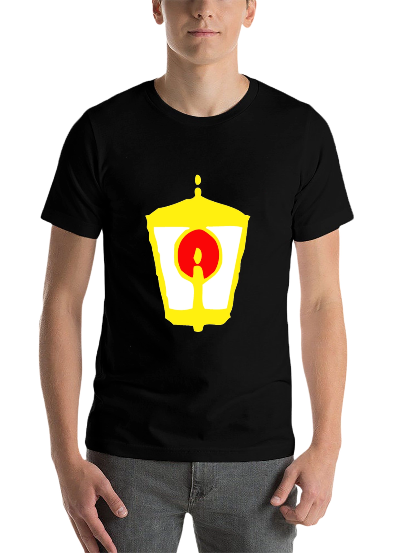 Black Unique Graphic Tee - Yellow Lantern and Red Circle Design view 7