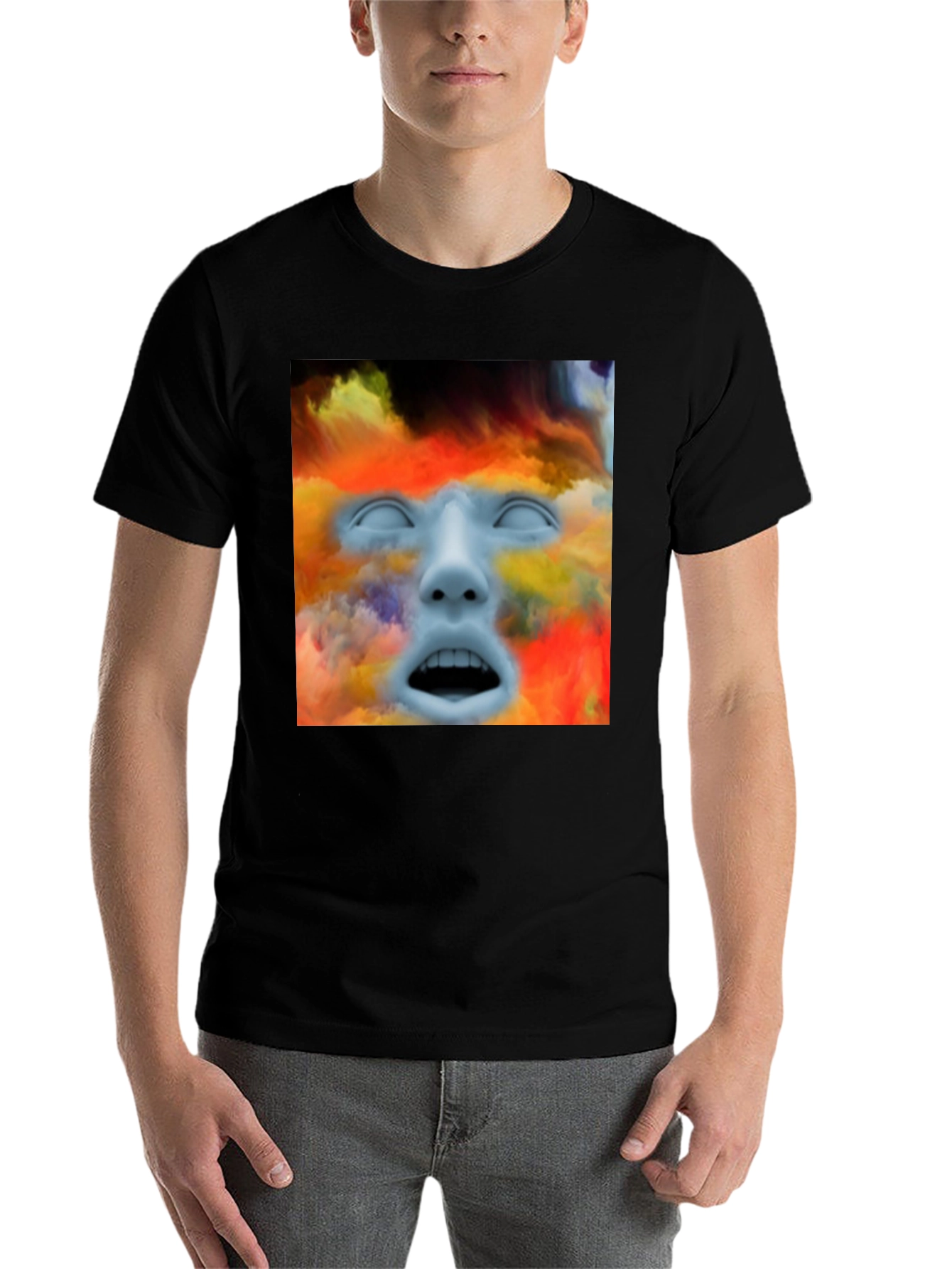 Black Surreal Face Graphic T-Shirt - Artistic Expression view 7