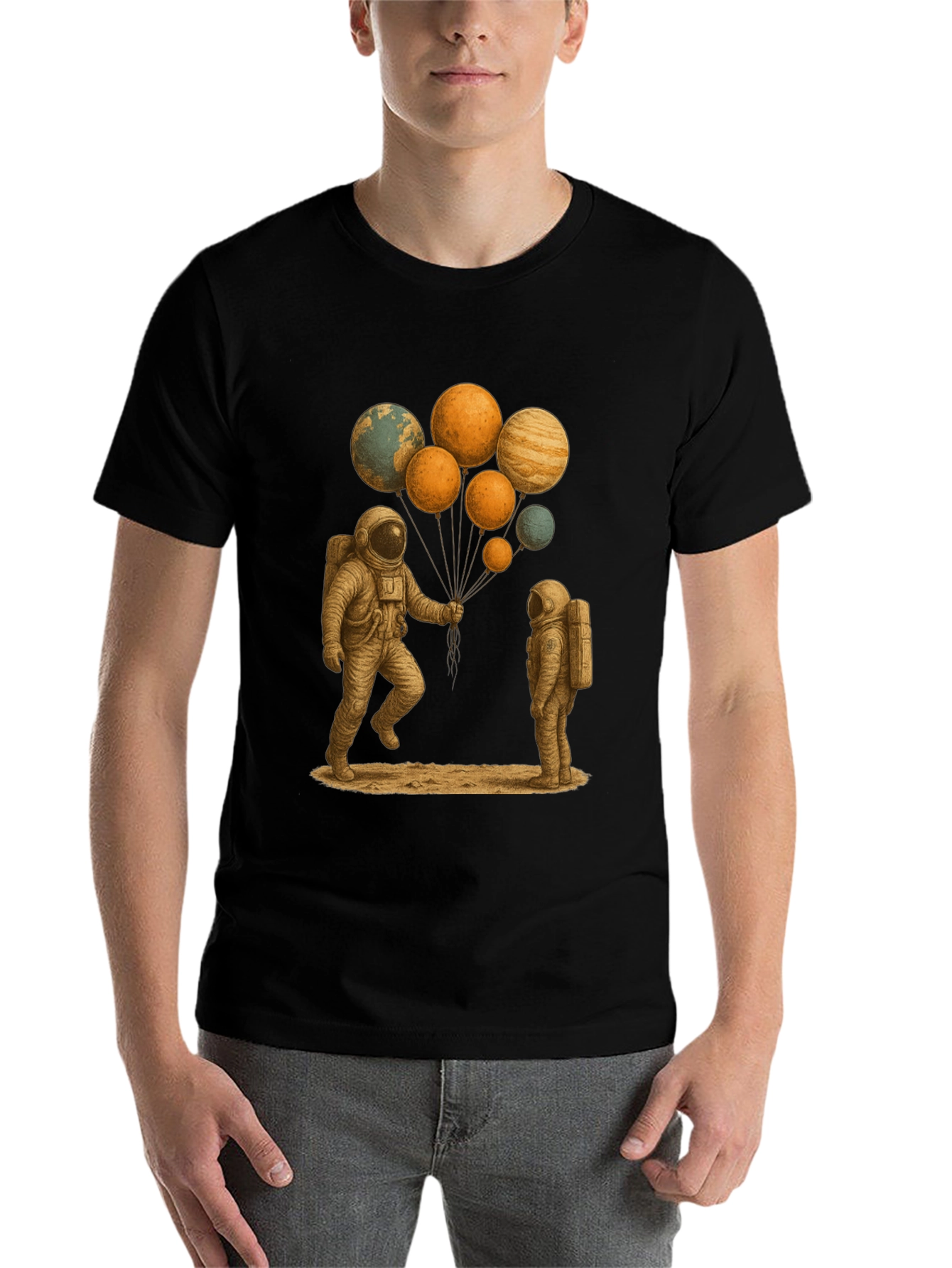Black Astronauts and Planet Balloons Graphic Tee view 7