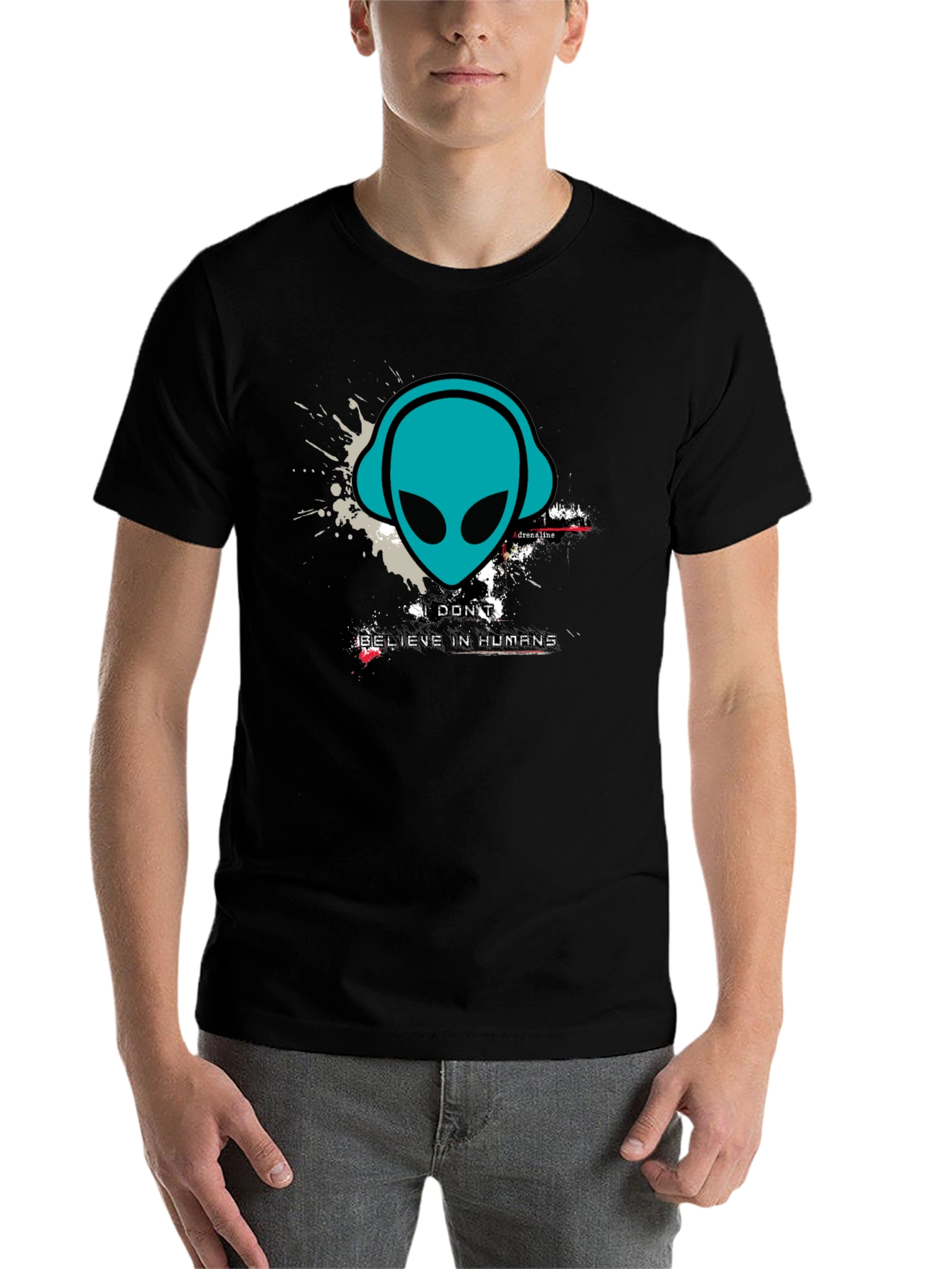 Black Alien Headphones Graphic Tee - Believe in Humans? view 7