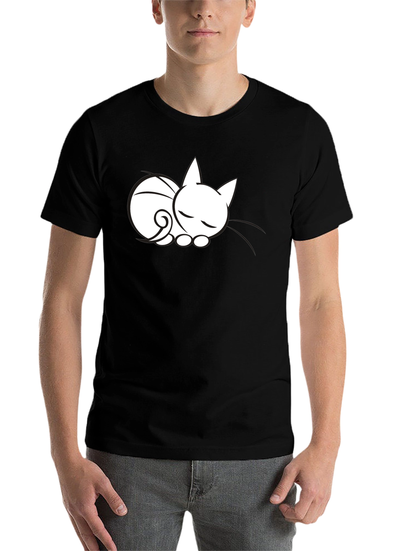 Black Sleeping Cat Graphic Tee - Soft Cotton view 7
