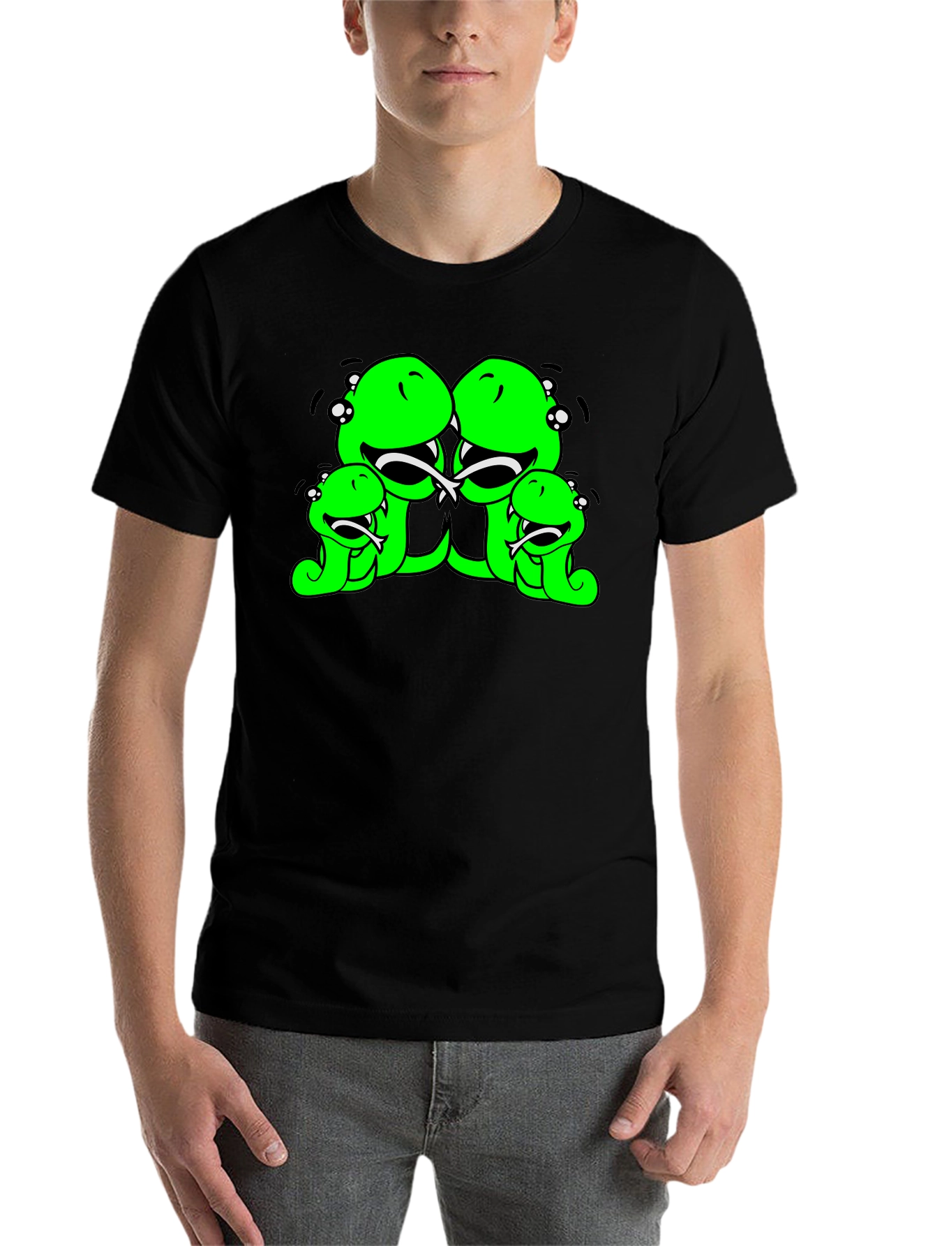 Black Funny Cartoon Snake Family Black T-Shirt view 7