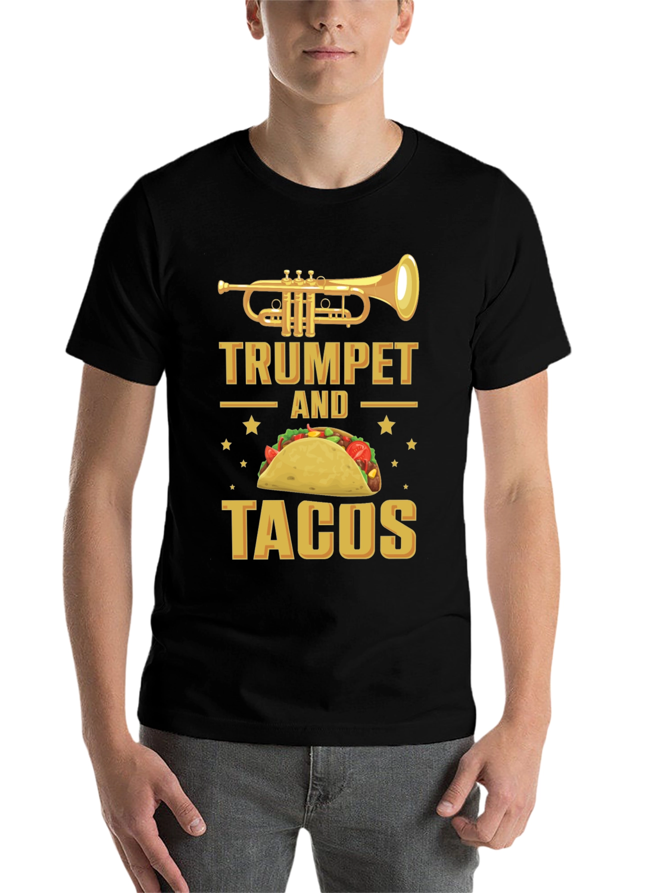 Black Trumpet and Tacos Graphic T-Shirt Funny Music Food Tee view 7