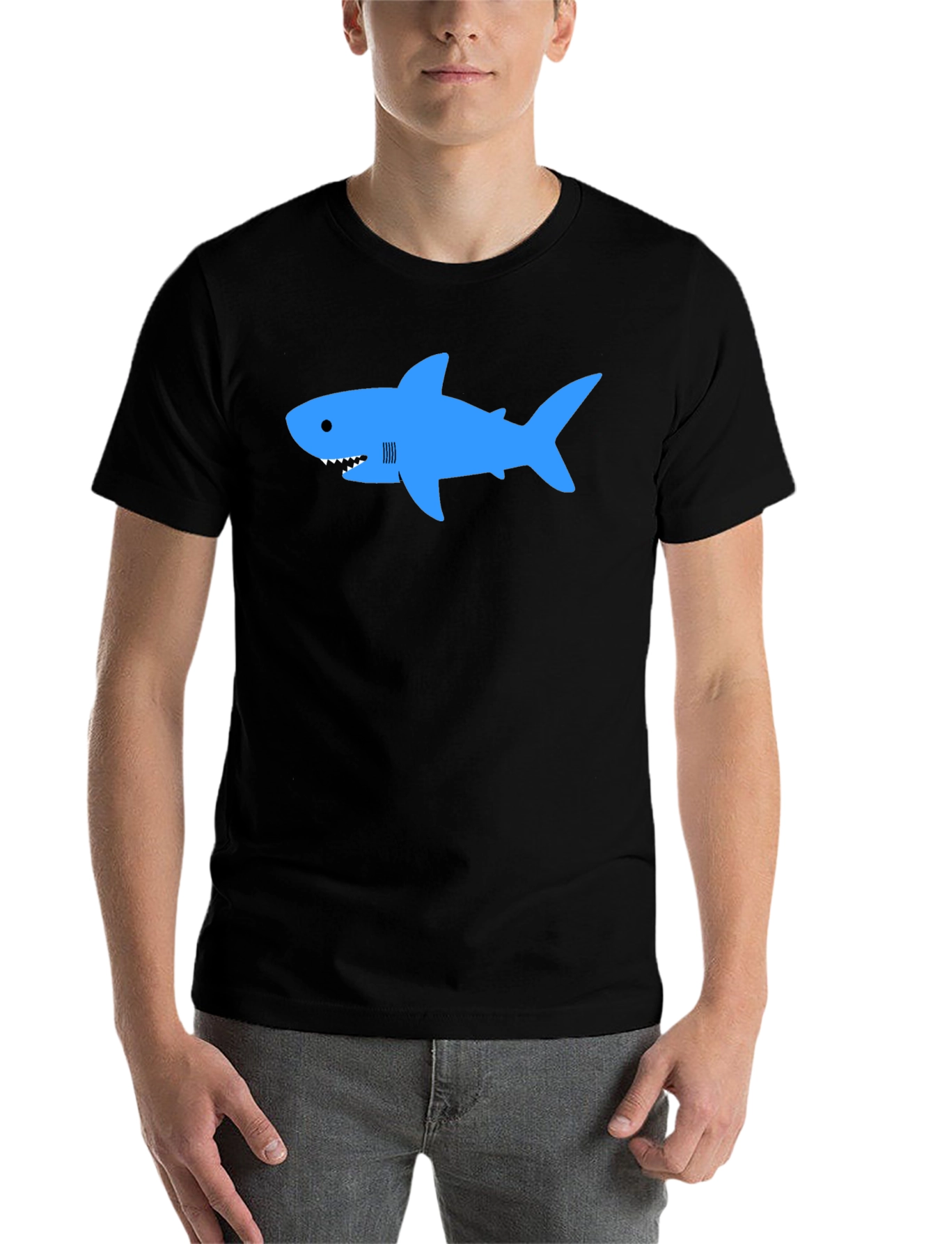 Black Blue Shark Graphic T-Shirt - Classic Crew Neck view 7