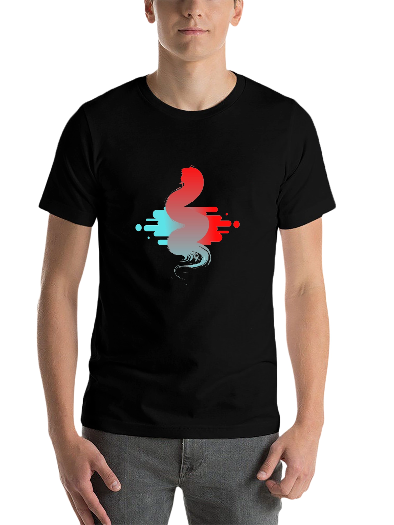 Black Abstract Wave Graphic T-Shirt view 7