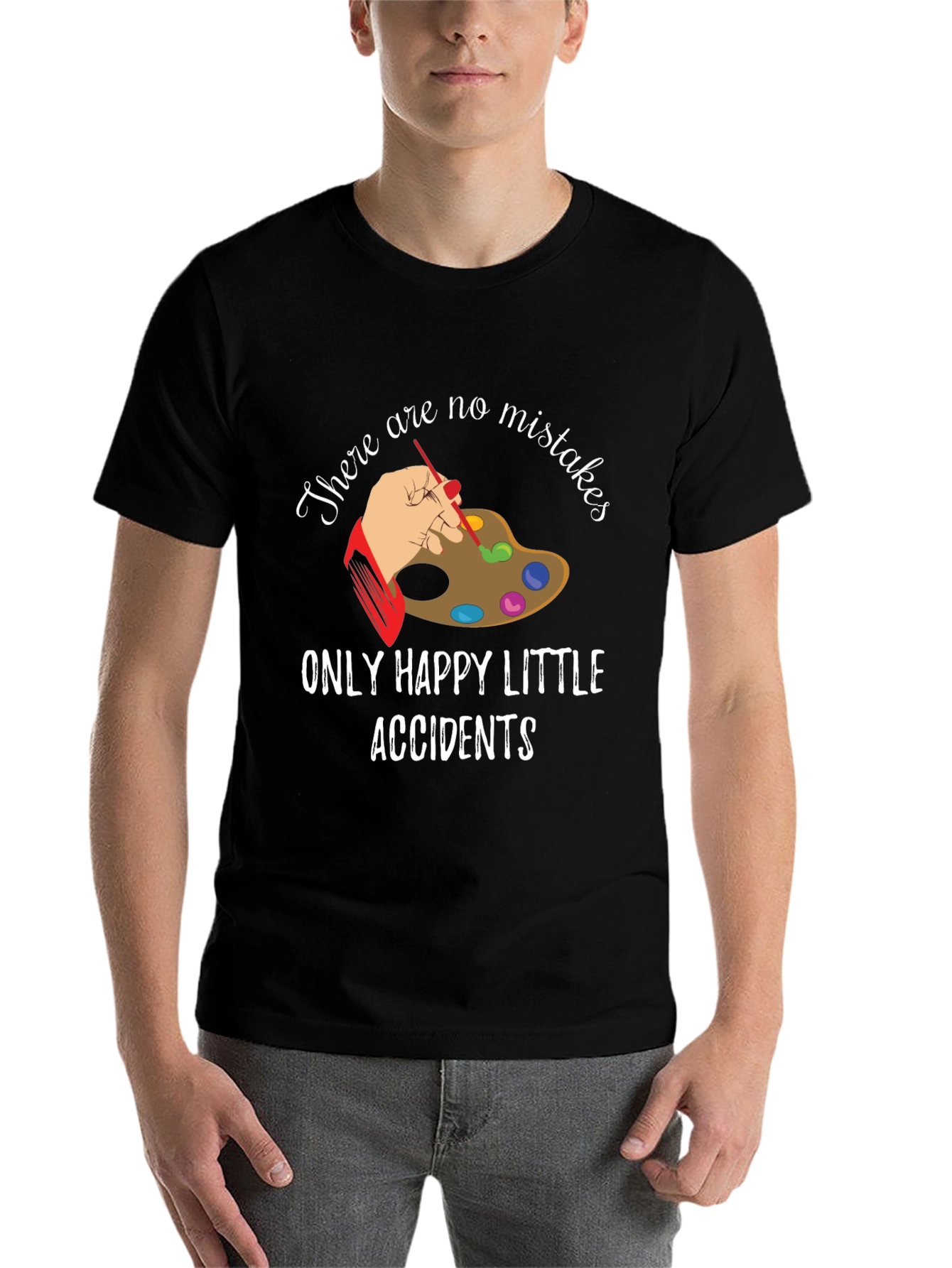 Black Happy Accidents T-Shirt - Artistic Black Tee view 7