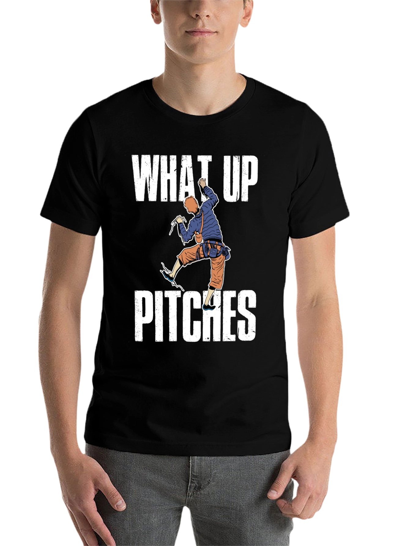 Black What Up Pitches Climbing Graphic T-Shirt view 7