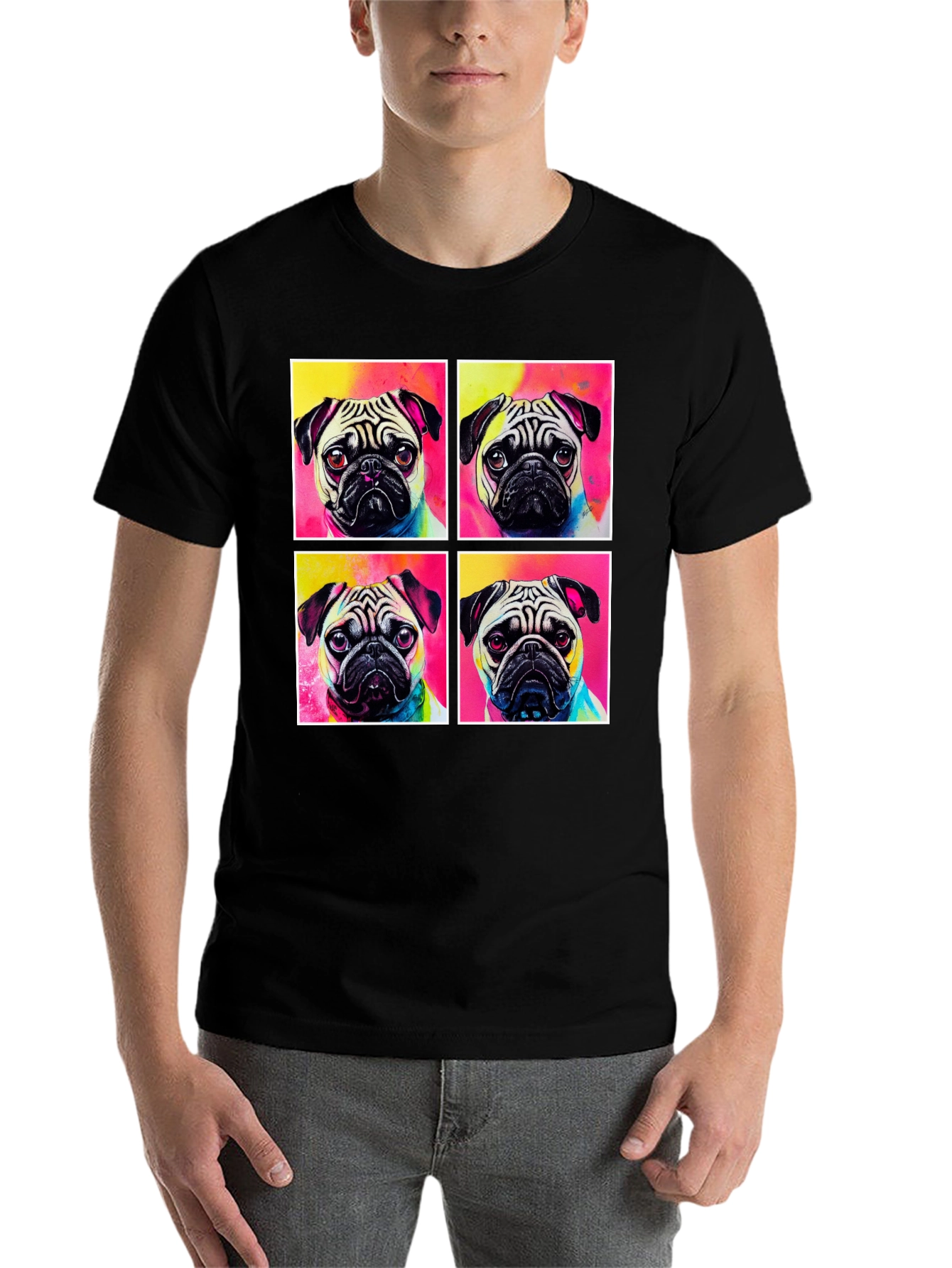 Black Pug Pop Art T-Shirt view 7