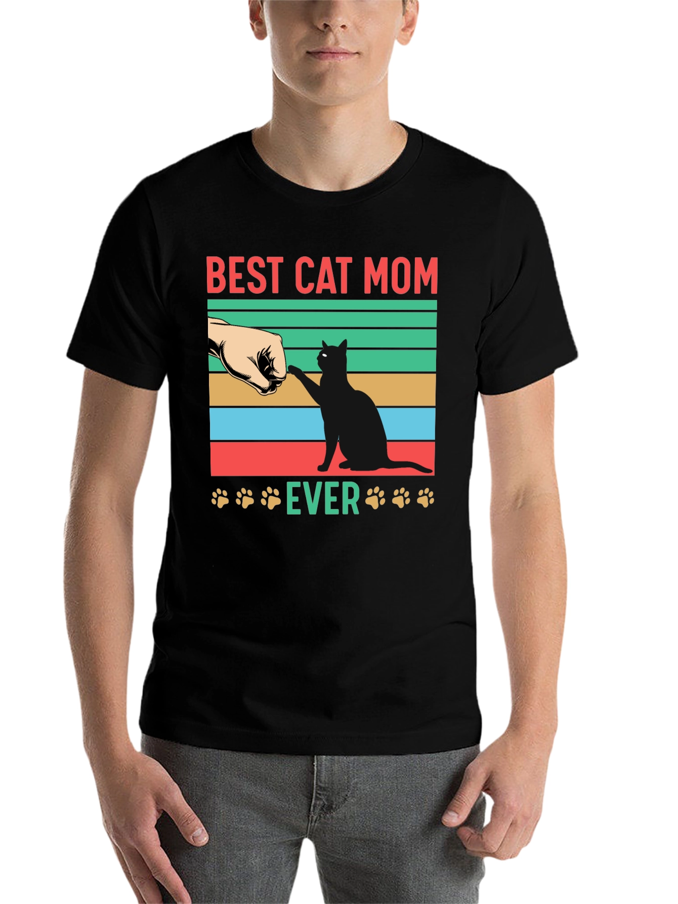 Black Best Cat Mom Ever Graphic T-Shirt view 7