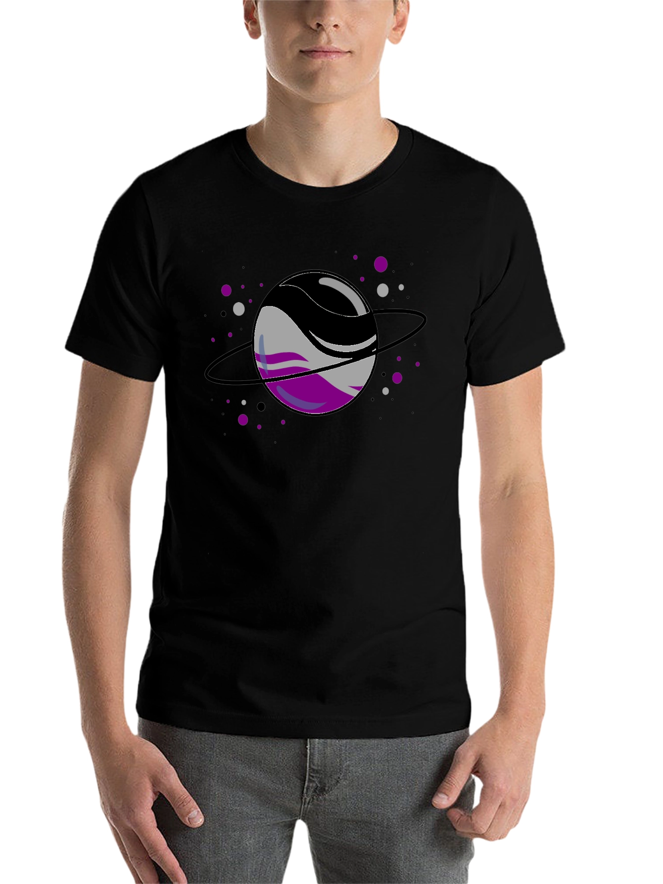 Black Asexual Pride Planet T-Shirt view 7