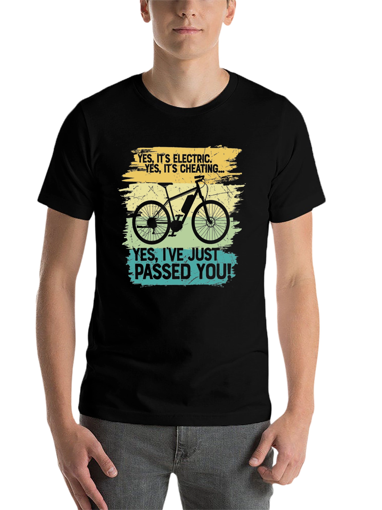 Black Electric Bike T-Shirt - "Yes, I've Just Passed You!" view 7