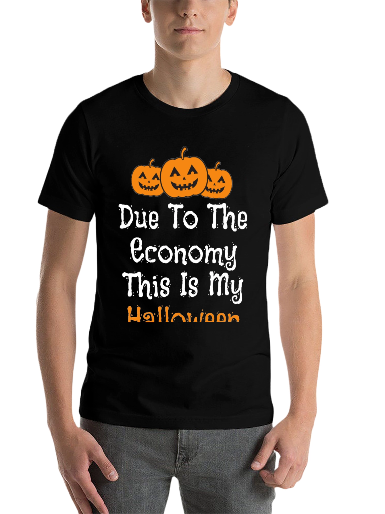 Black Funny Halloween Economy Pumpkin T-Shirt view 7