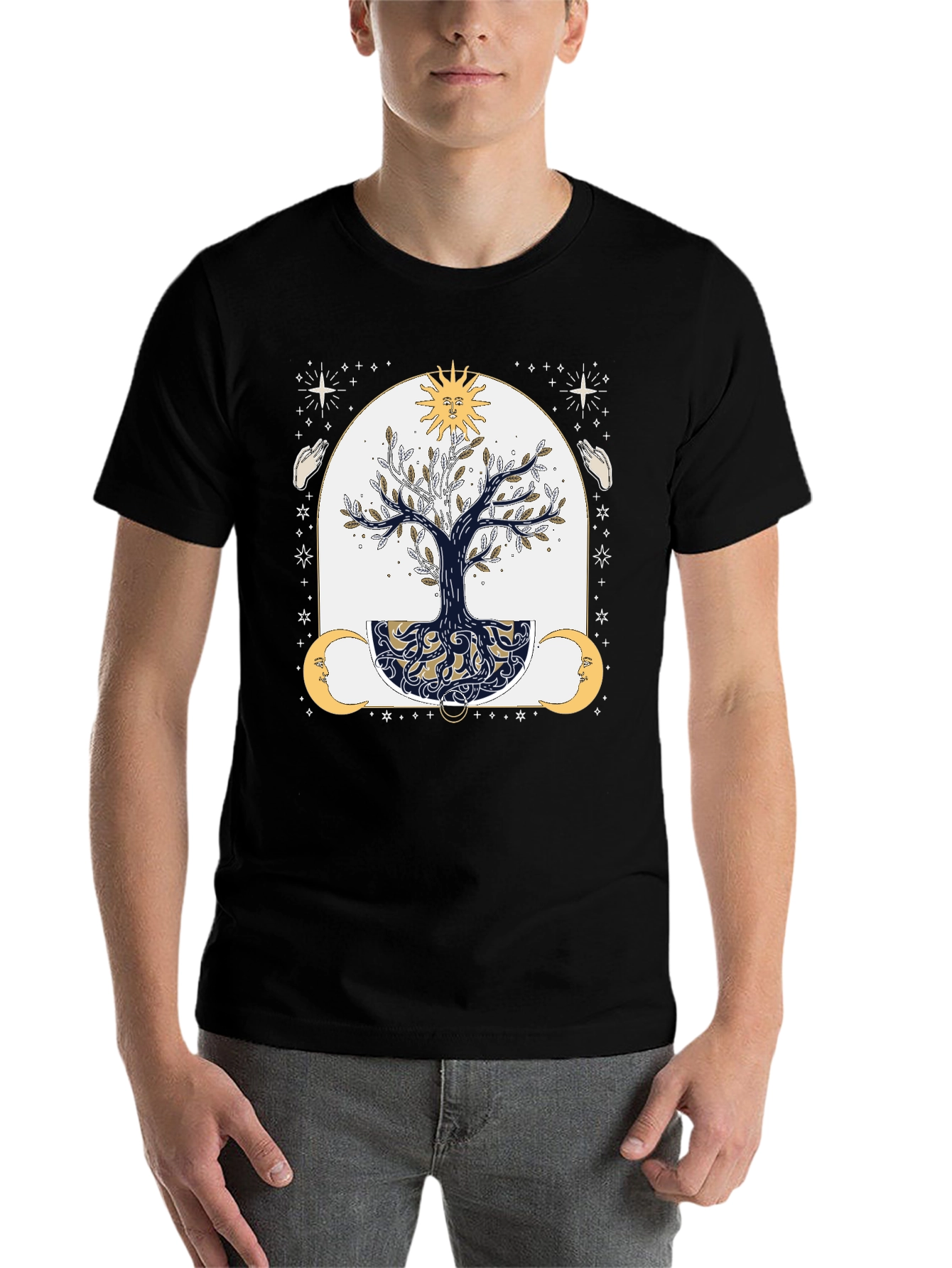 Black Mystic Tree Graphic Tee - Sun, Moon, and Stars view 7