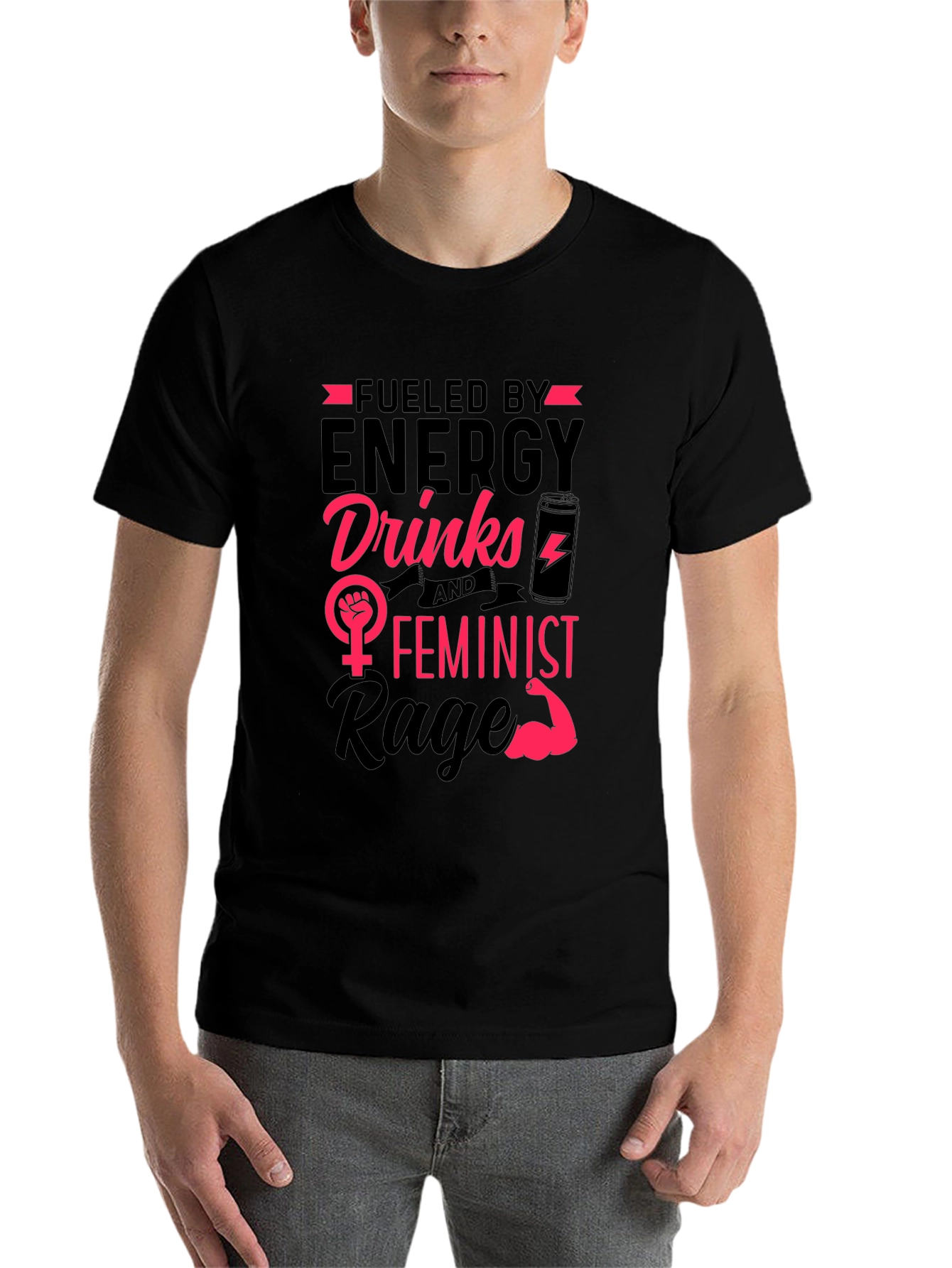 Black Fueled by Energy Drinks Feminist Rage T-Shirt view 7