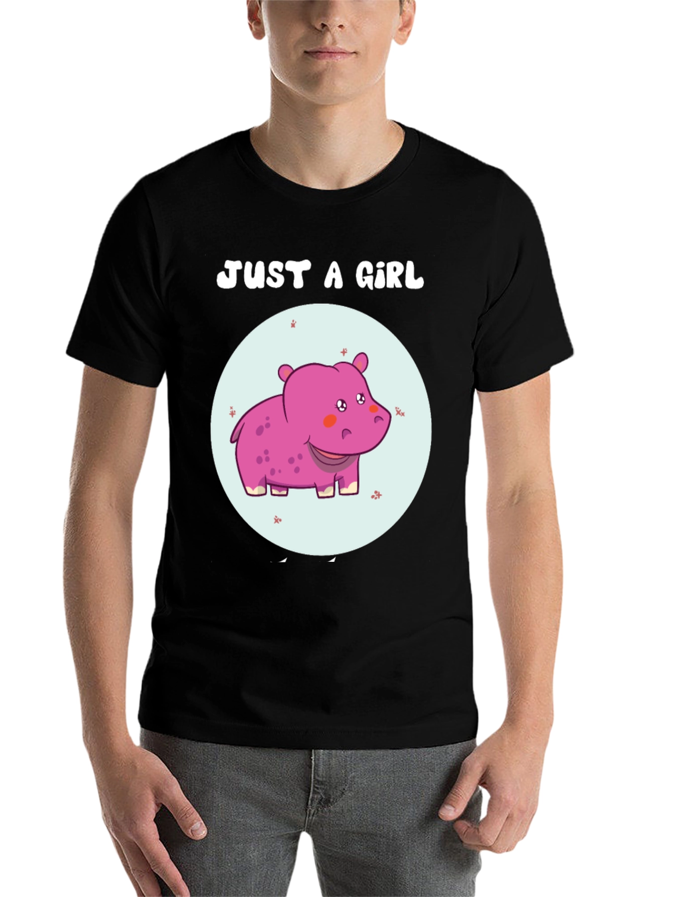 Black Just A Girl Hippo T-Shirt Cute Animal Graphic Tee view 7