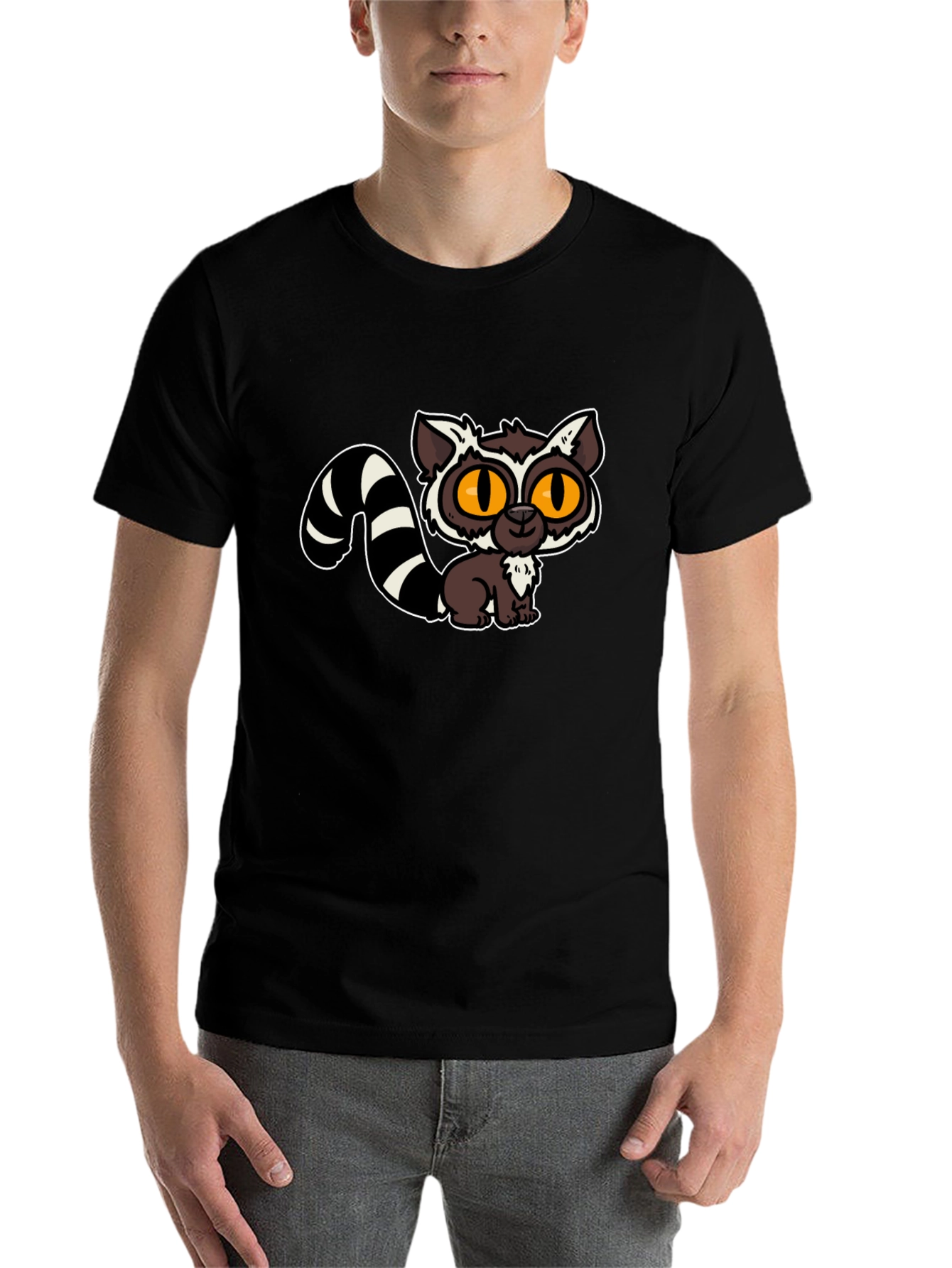 Black Cute Lemur Cartoon Graphic Tee view 7