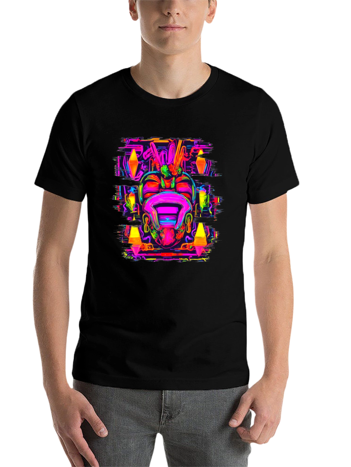 Black Psychedelic Neon Graphic Tee view 7